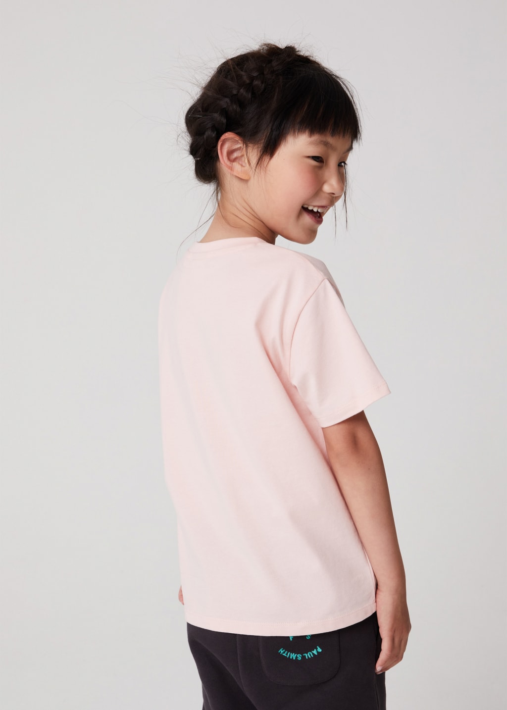 Model View -2-13 Years Pink Holographic 'Happy' T-Shirt Paul Smith