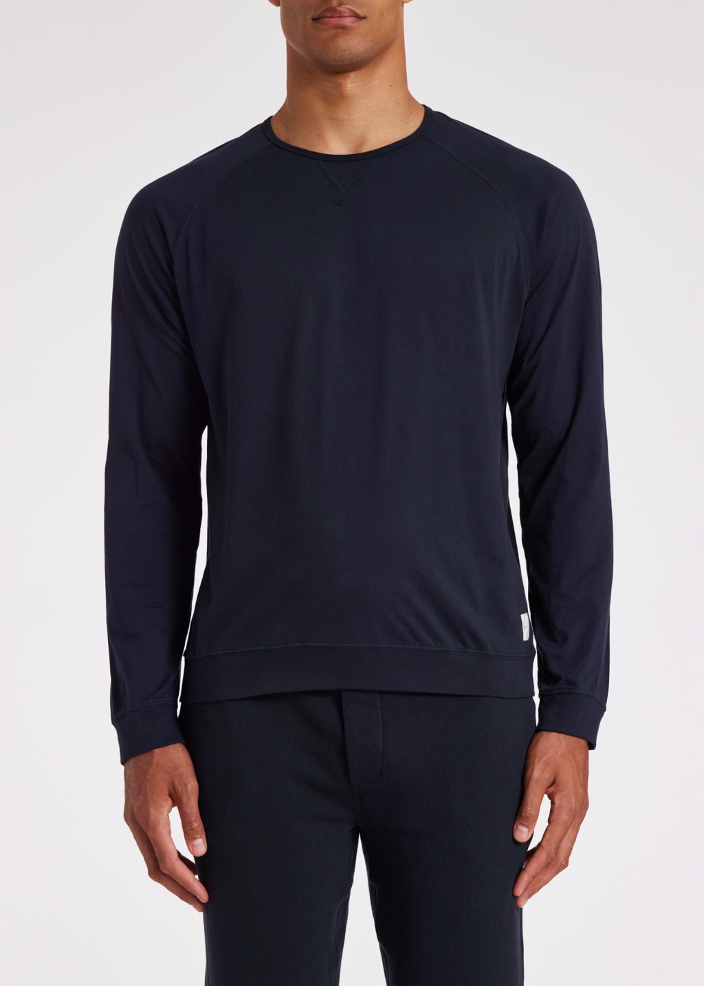 Model front view - - Navy Jersey Cotton Long-Sleeve Lounge Top Paul Smith