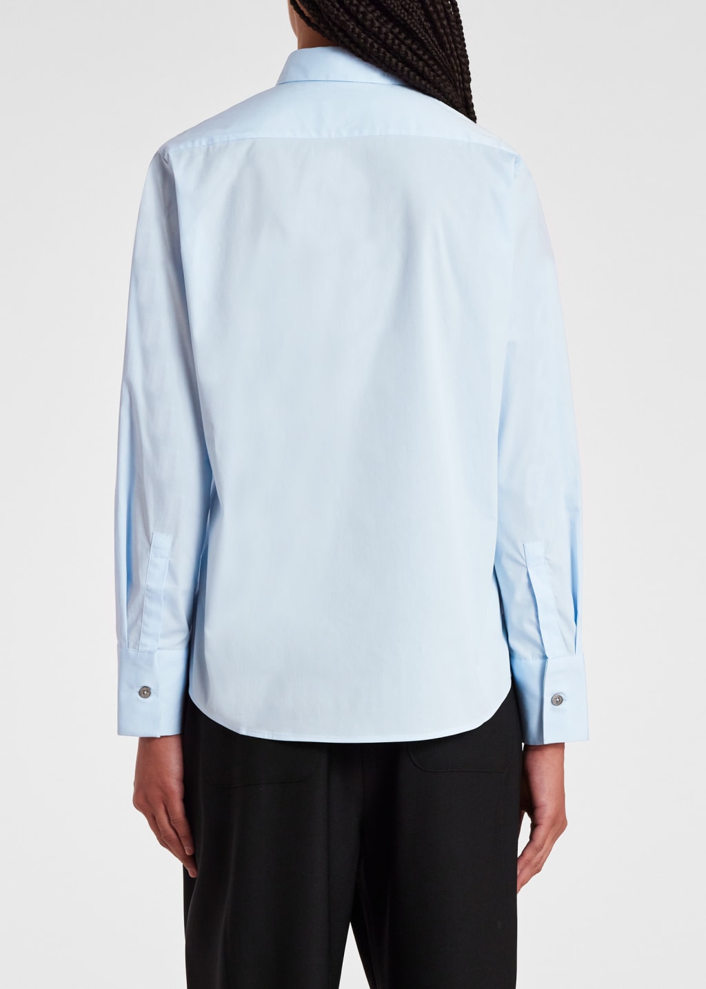 Model View - Women's Light Blue Cotton 'Spray Swirl' Cuff Shirt by Paul Smith