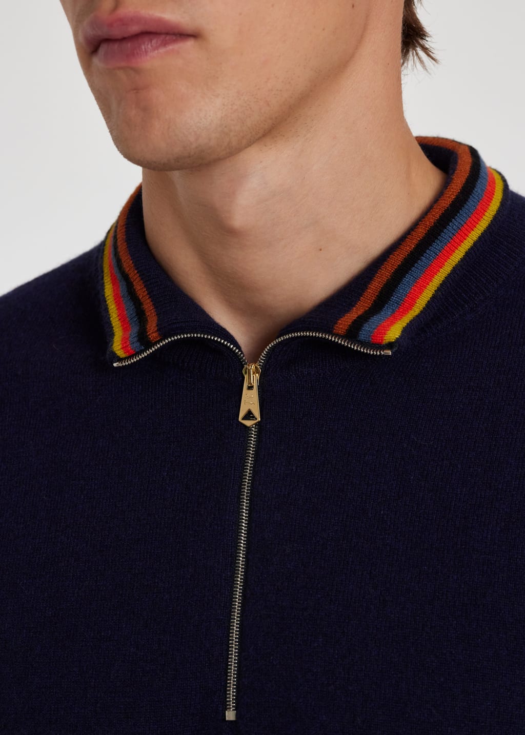 Model View - Navy Cashmere Zip-Neck Sweater Paul Smith