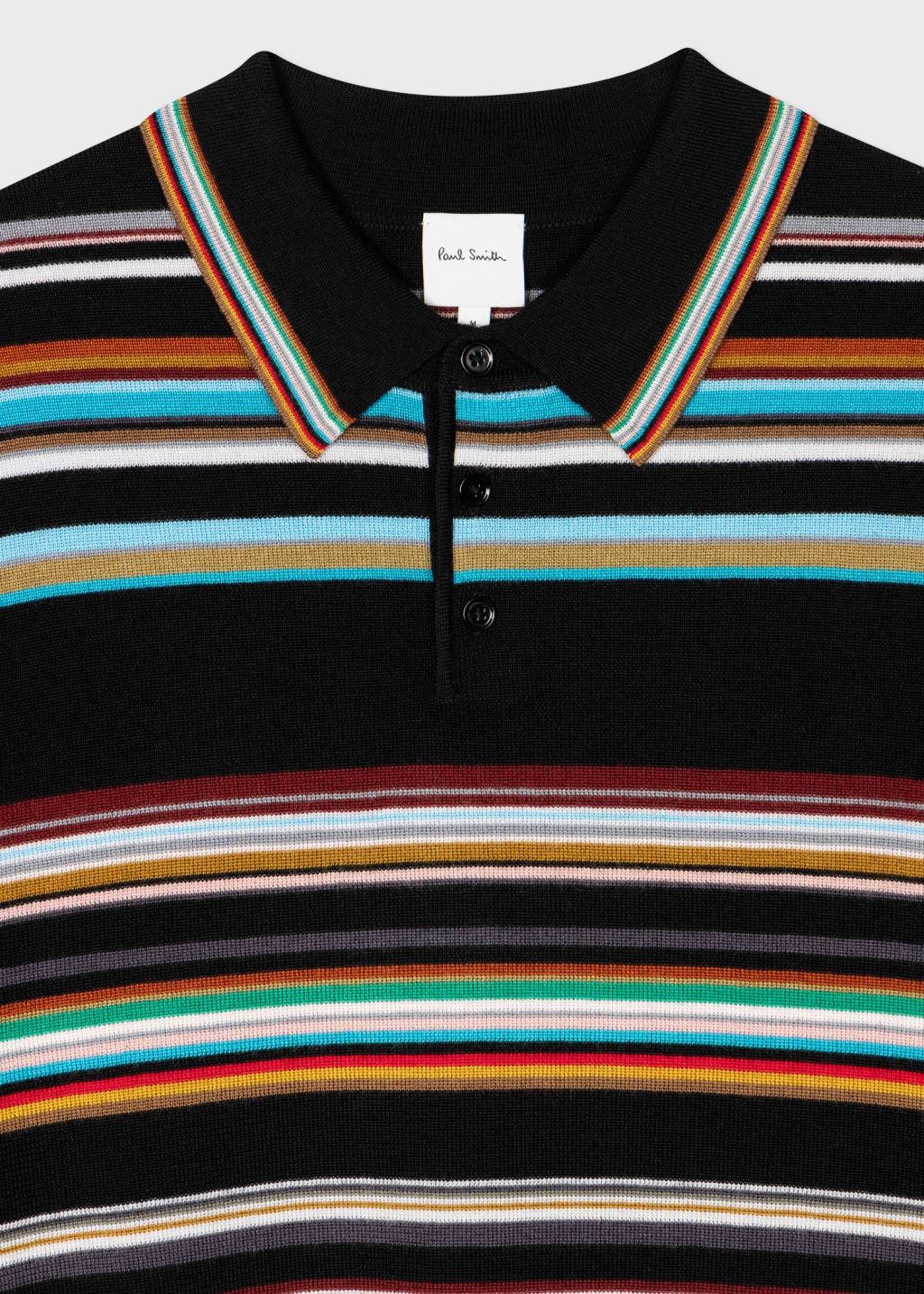 Detail View - Black 'Signature Stripe' Merino Wool Knitted Polo Shirt Paul Smith