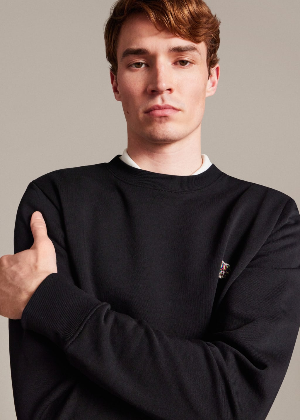 Model View - Black Cotton Embroidered Zebra Logo Sweatshirt Paul Smith