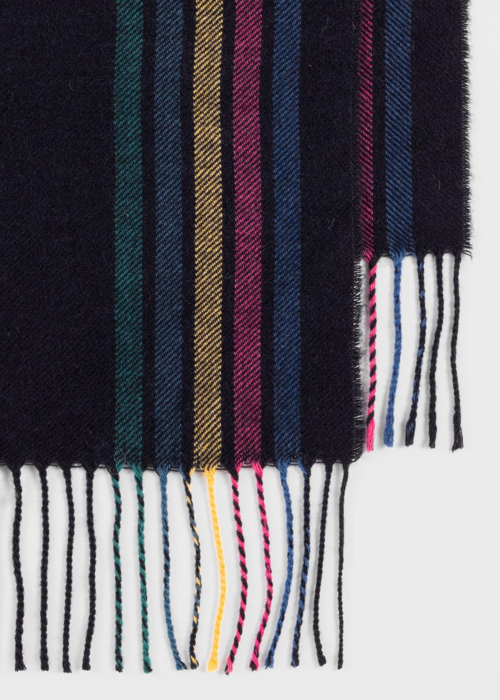 Detail View - Dark Blue Wool-Blend 'Sports Stripe' Scarf Paul Smith