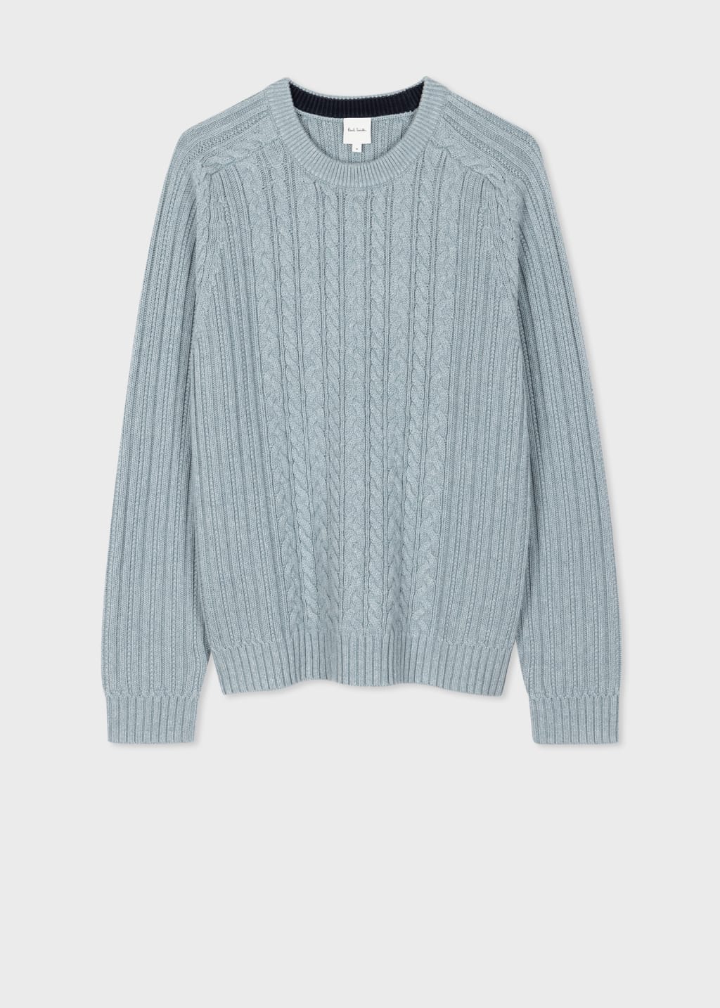 Front View - Pale Blue Cotton-Cashmere Cable Knit Sweater Paul Smith