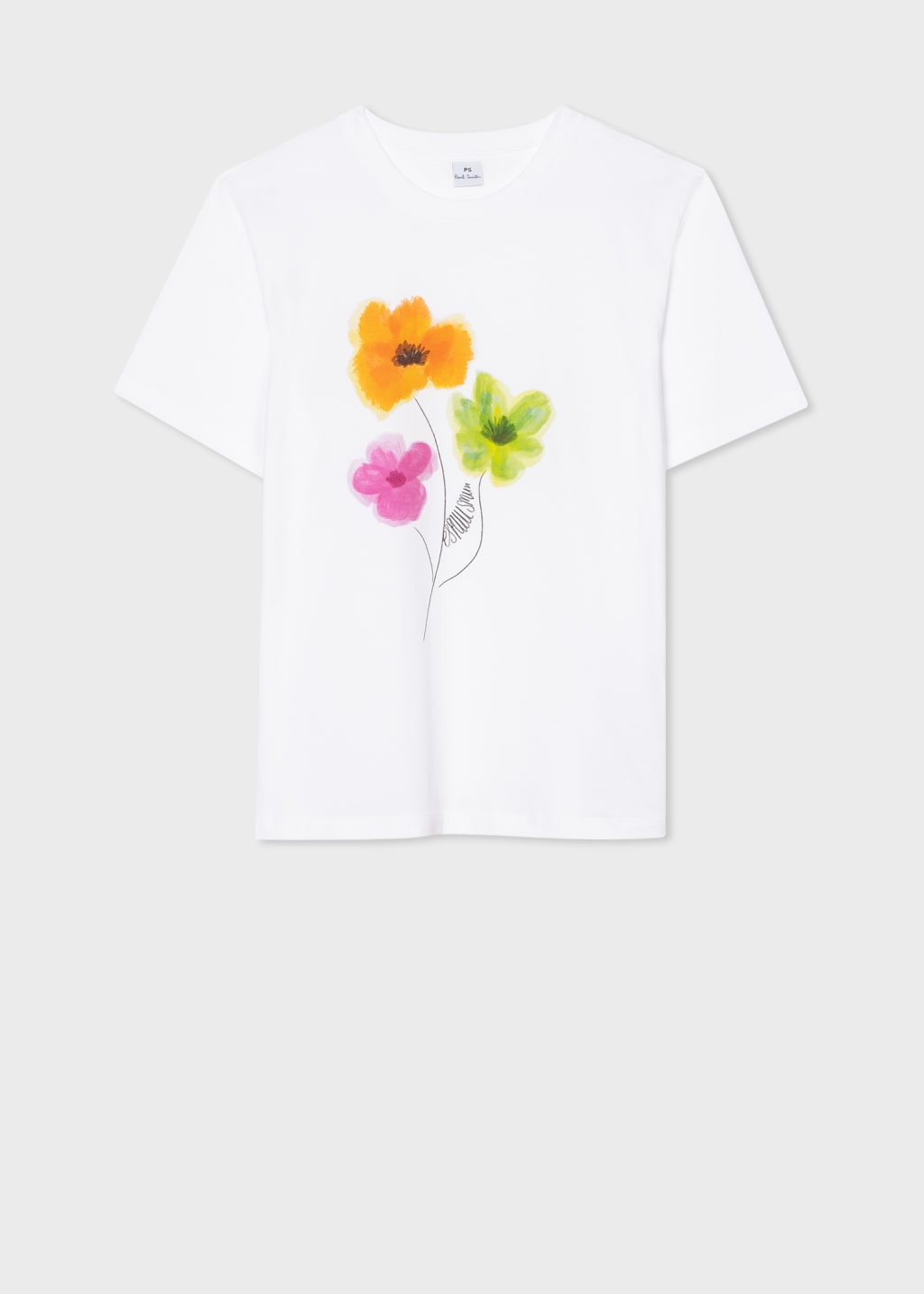 Front View - Women's White 'Brushed Poppies' T-Shirt Paul Smith