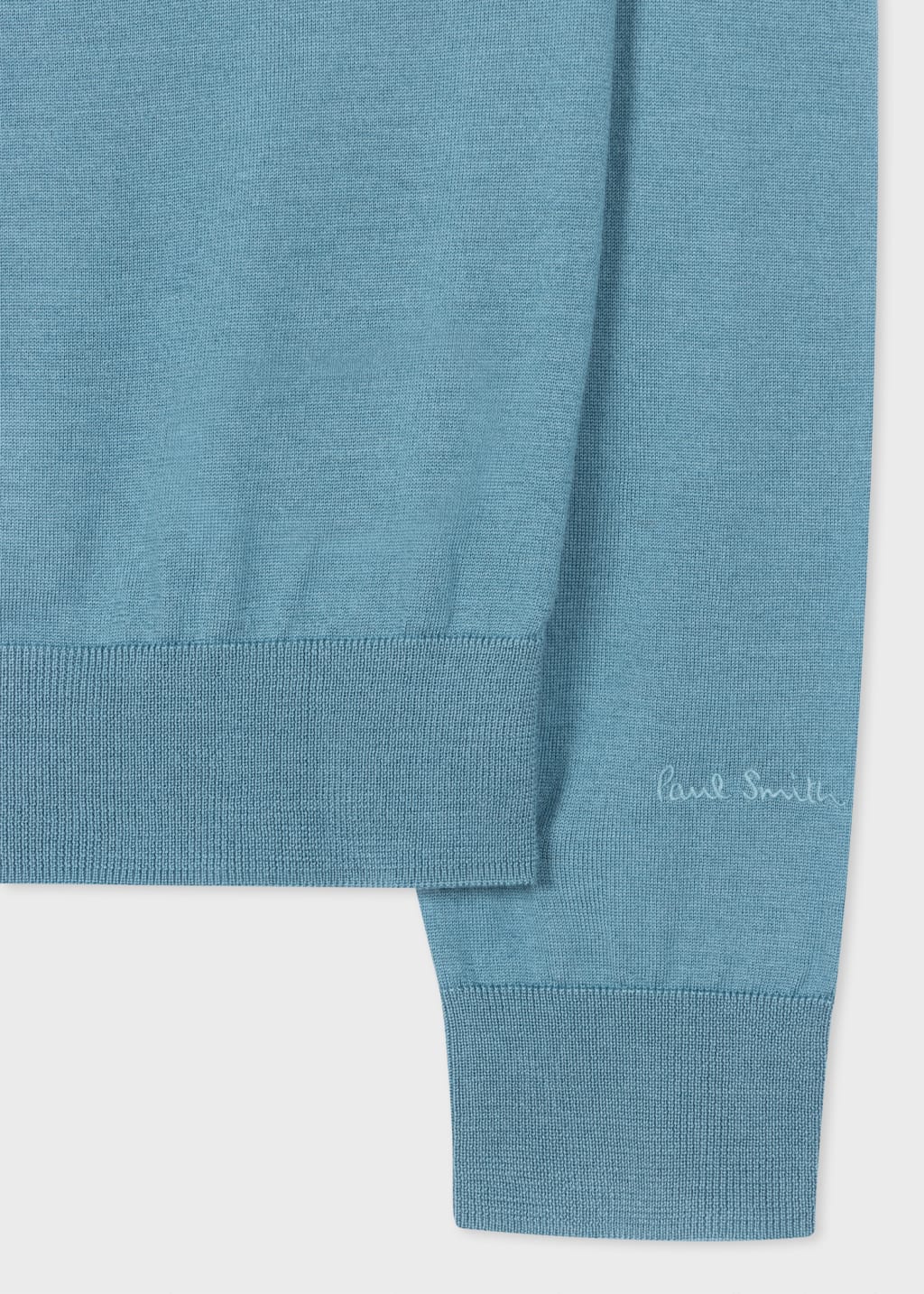Detail View - Light Blue Half Zip Merino Wool Sweater Paul Smith