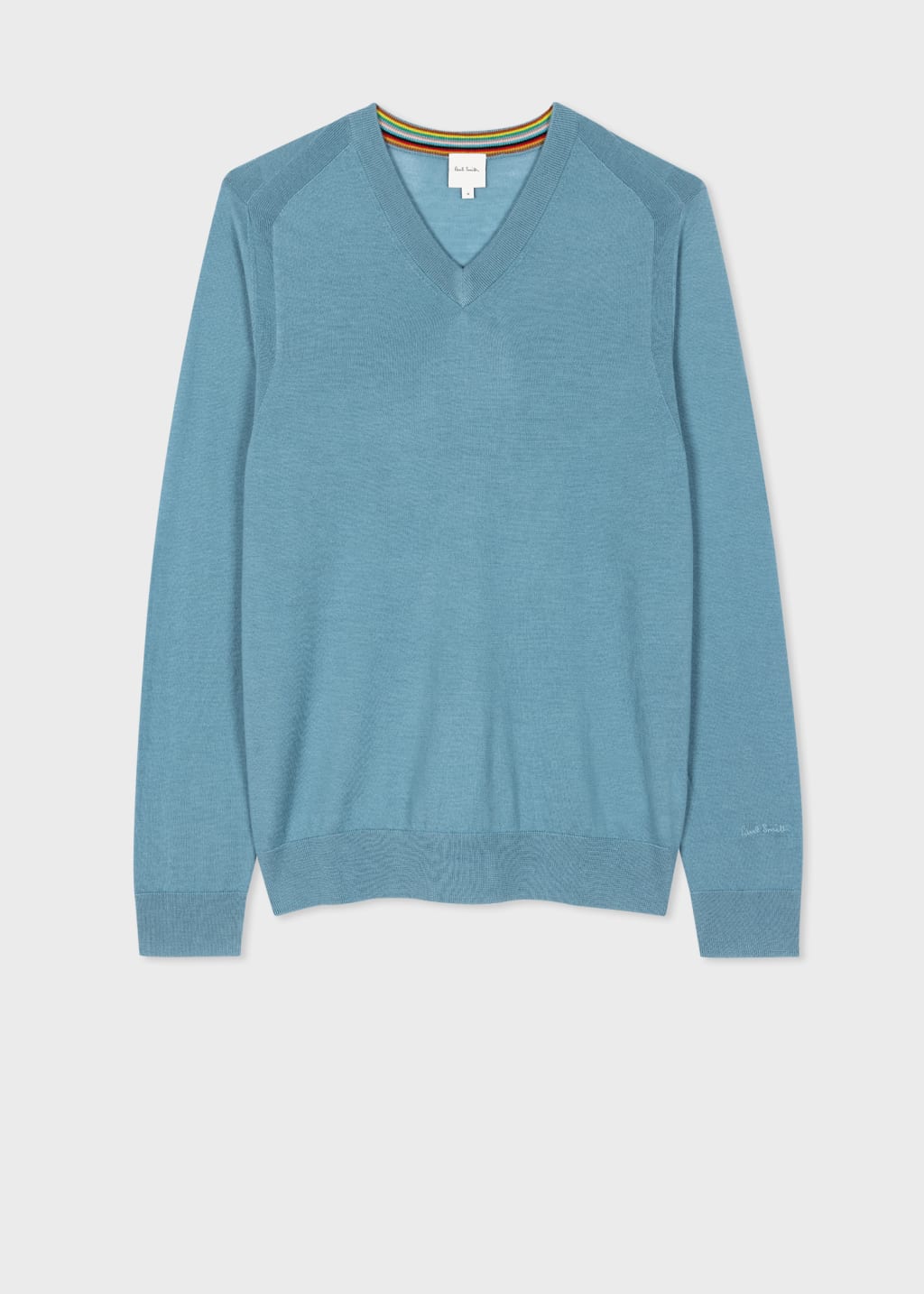 Front View - Light Blue Merino Wool V-Neck Sweater Paul Smith