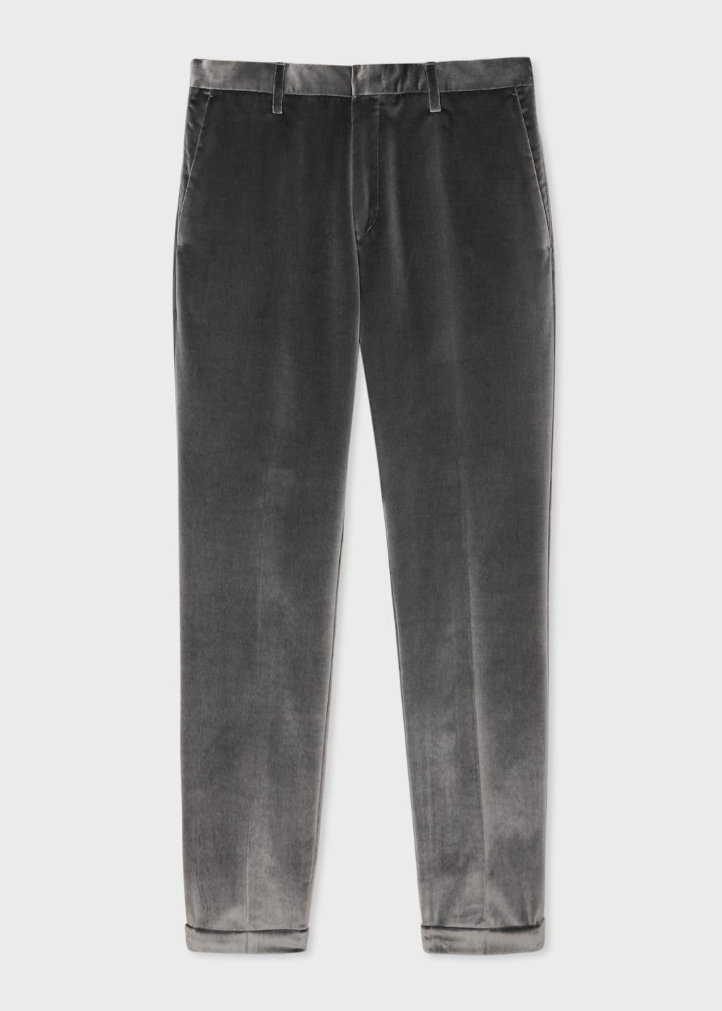Front View - Slim-Fit Steel Grey Velvet Trousers Paul Smith