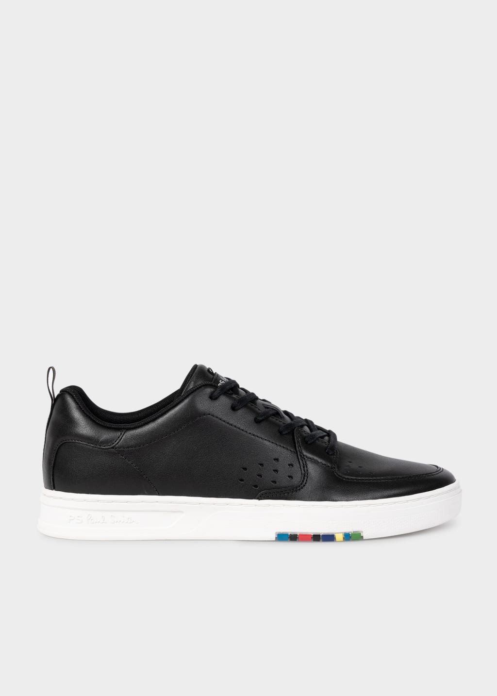 Detail View - Black Leather 'Cosmo' Trainers With White Sole Paul Smith