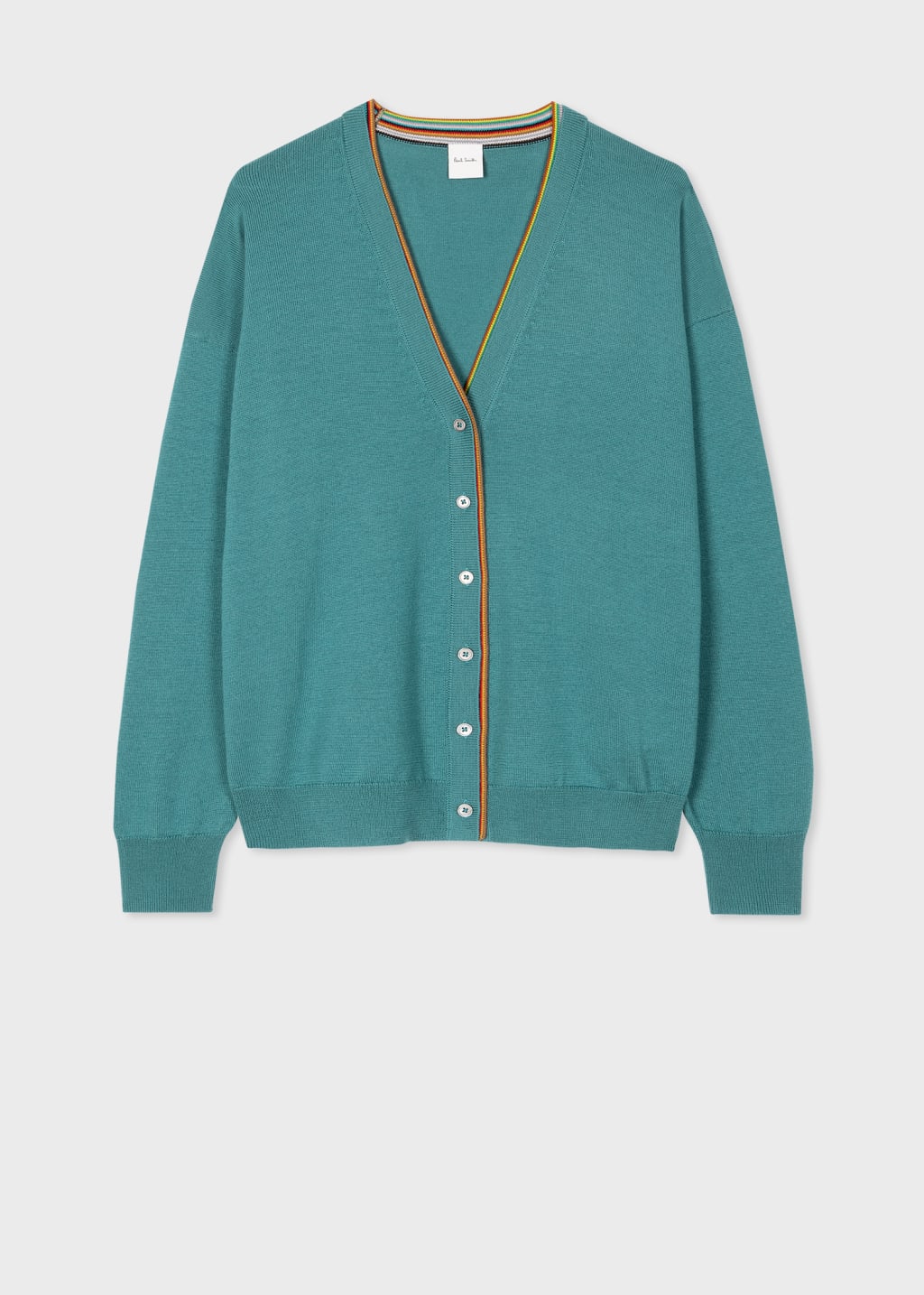 Women's Teal Blue Merino Wool 'Signature Stripe' Cardigan