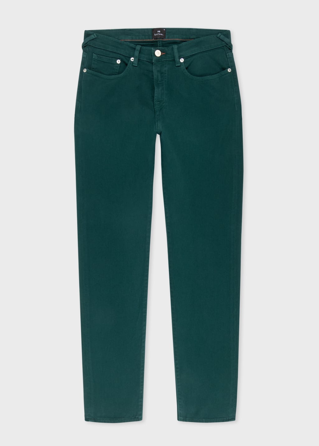 Front View - Tapered-Fit Petrol Green Garment-Dyed Organic Cotton-Stretch Jeans Paul Smith