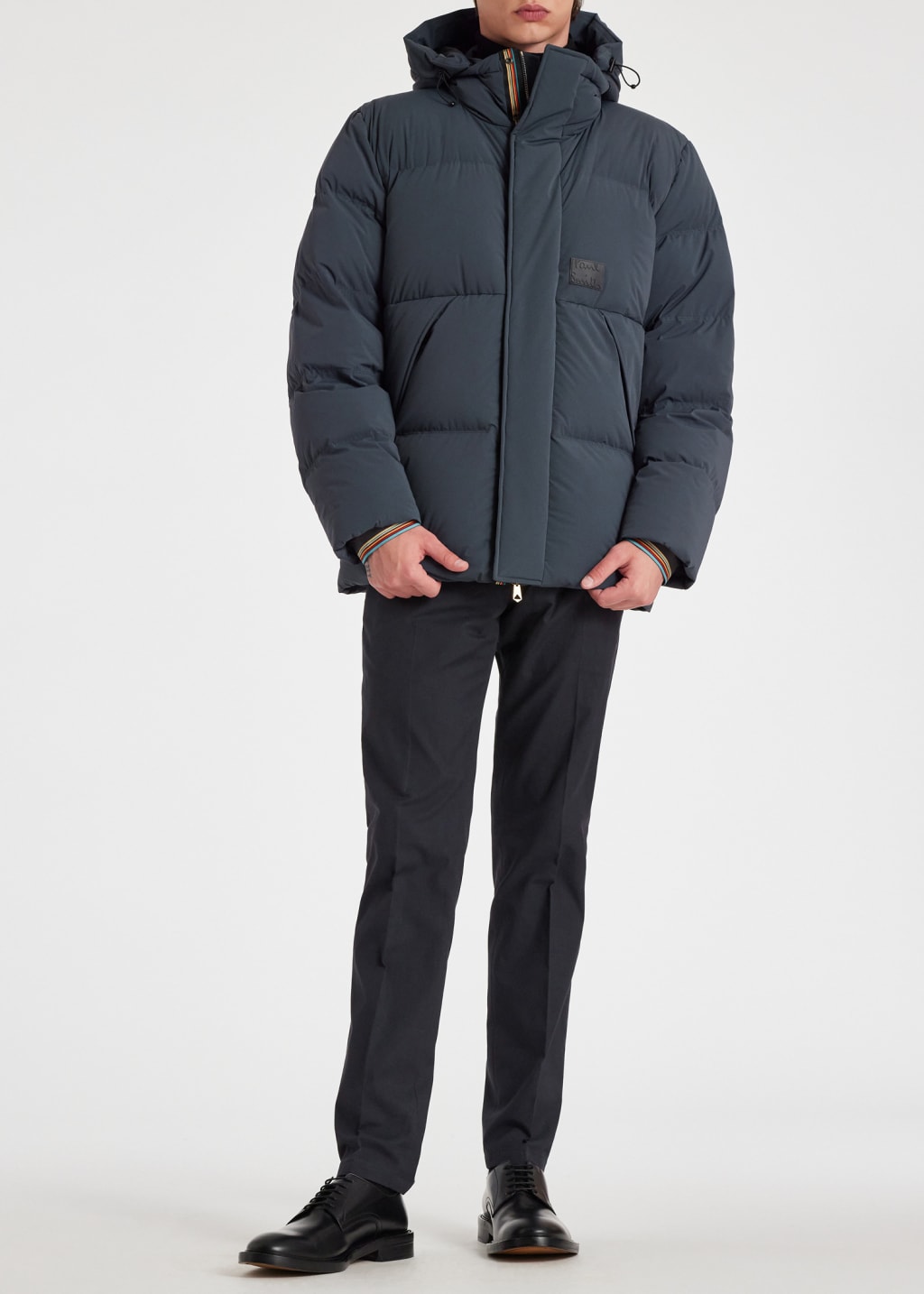 Model view - Washed Navy Hooded Down Coat