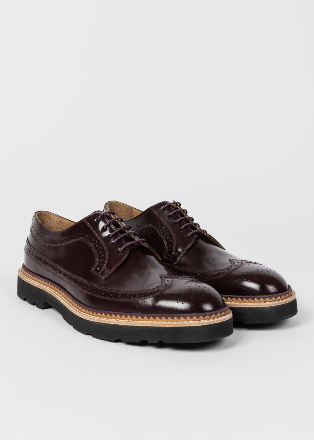 Pair View - Bordeaux High-Shine Leather 'Count' Brogues Paul Smith
