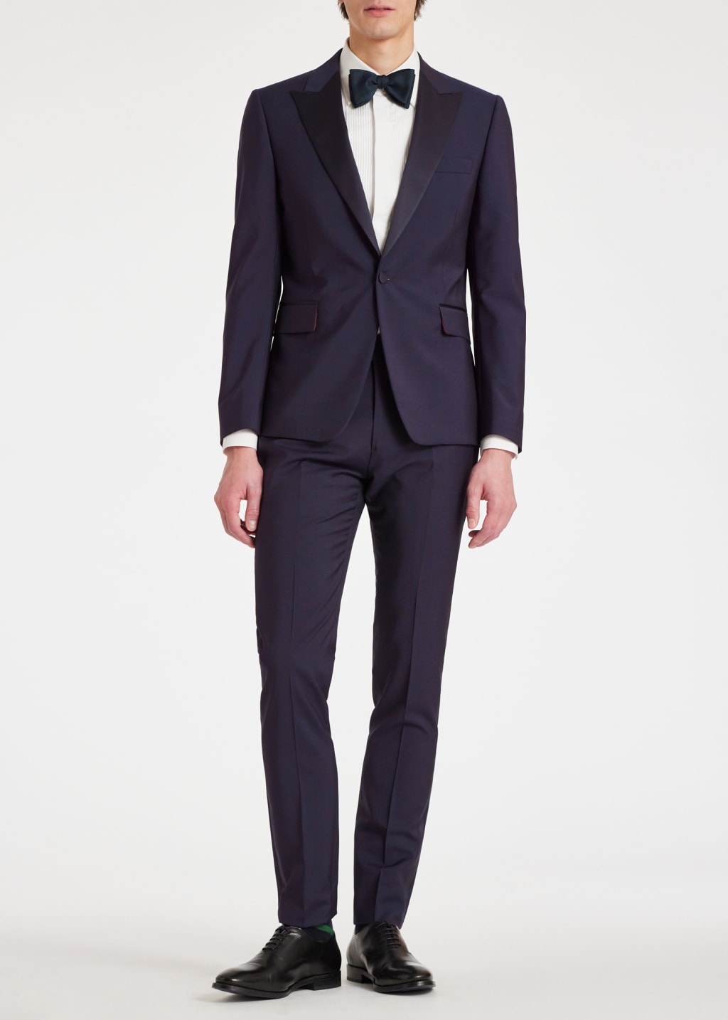 Model View - The Soho - Tailored-Fit Dark Blue Wool-Mohair Evening Suit Paul Smith