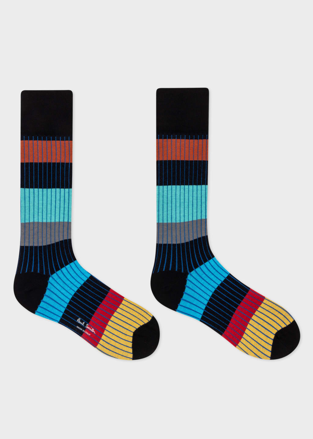 Pair View - Black Multi Colour Block Stripe Socks Paul Smith
