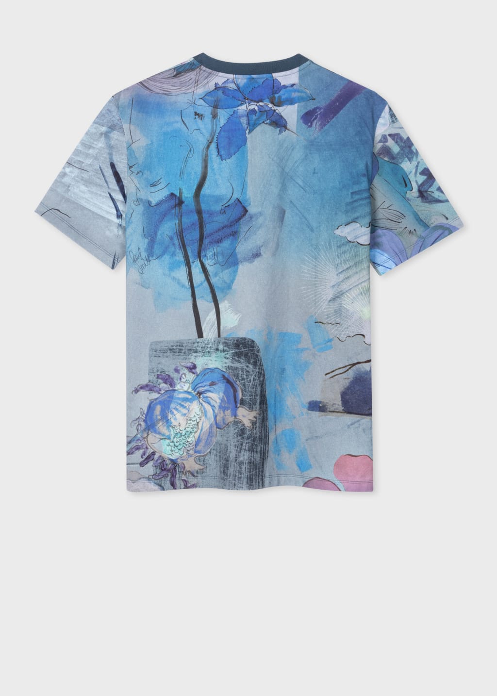 Rear View - Blue 'Narcissus' Print Cotton T-Shirt Paul Smith