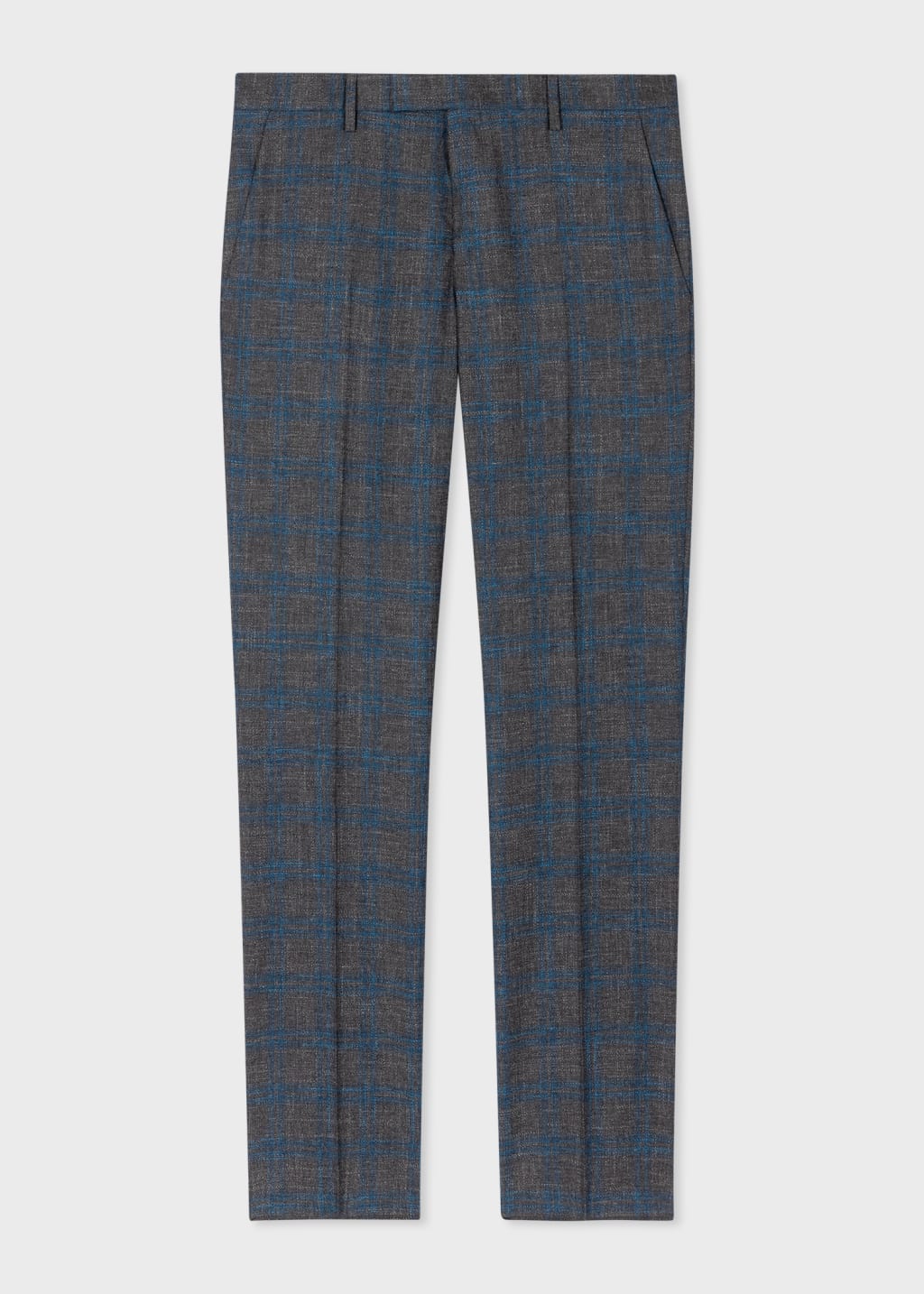 Product View - Slim-Fit Grey and Blue Check Wool-Linen Trousers by Paul Smith