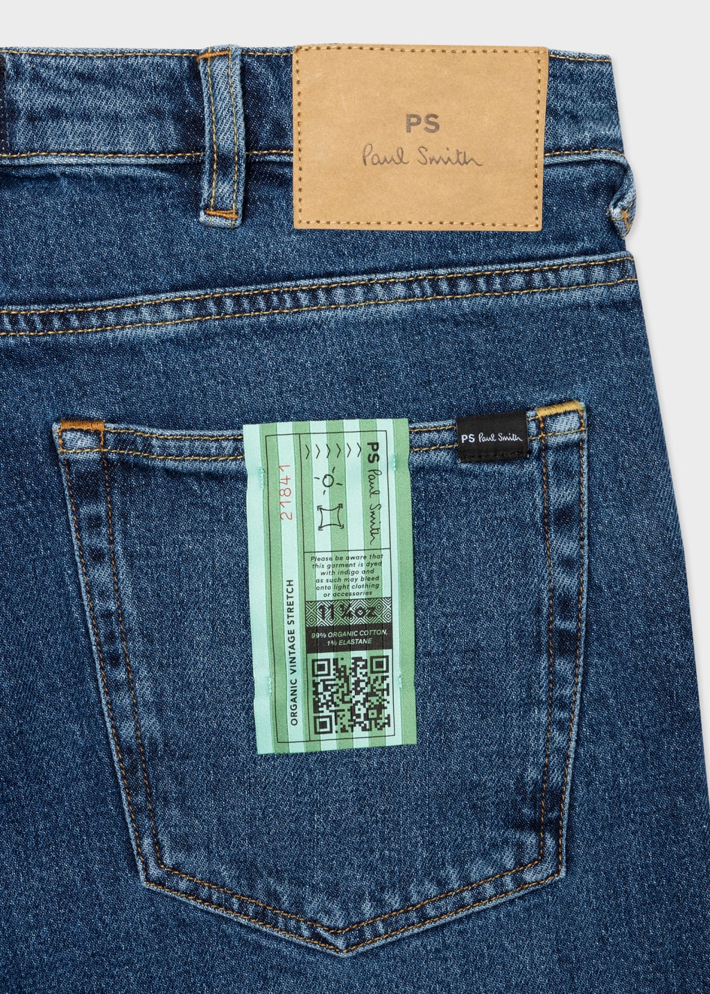 Detail View - Tapered-Fit Mid Blue Wash 'Organic Vintage Stretch' Jeans Paul Smith