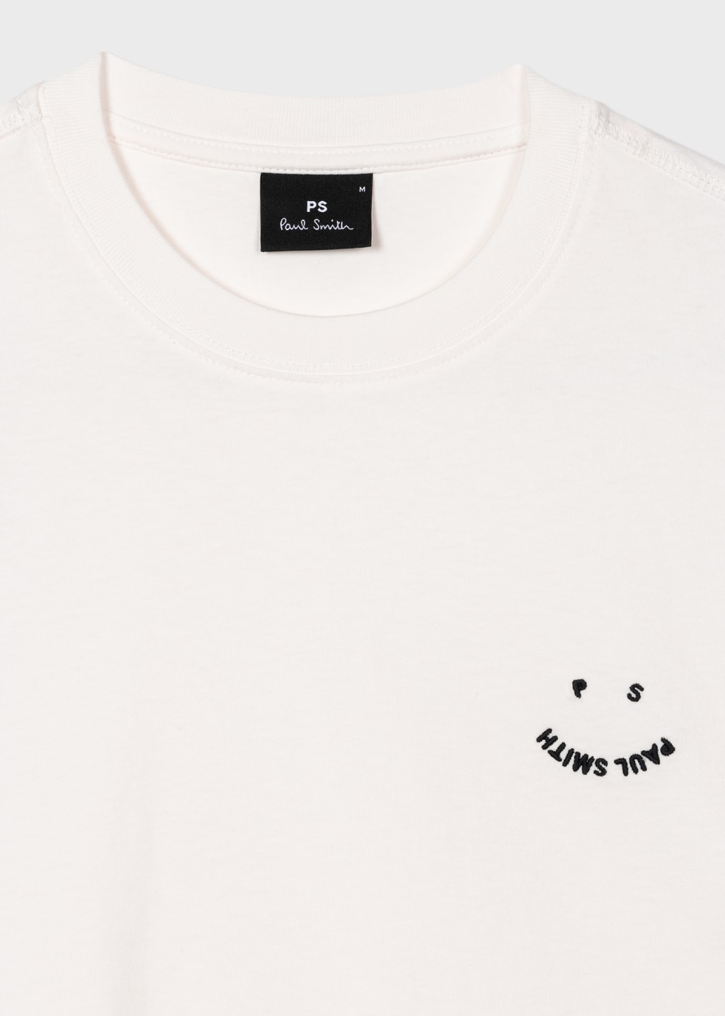 Detail View - White Cotton 'Happy' T-Shirt