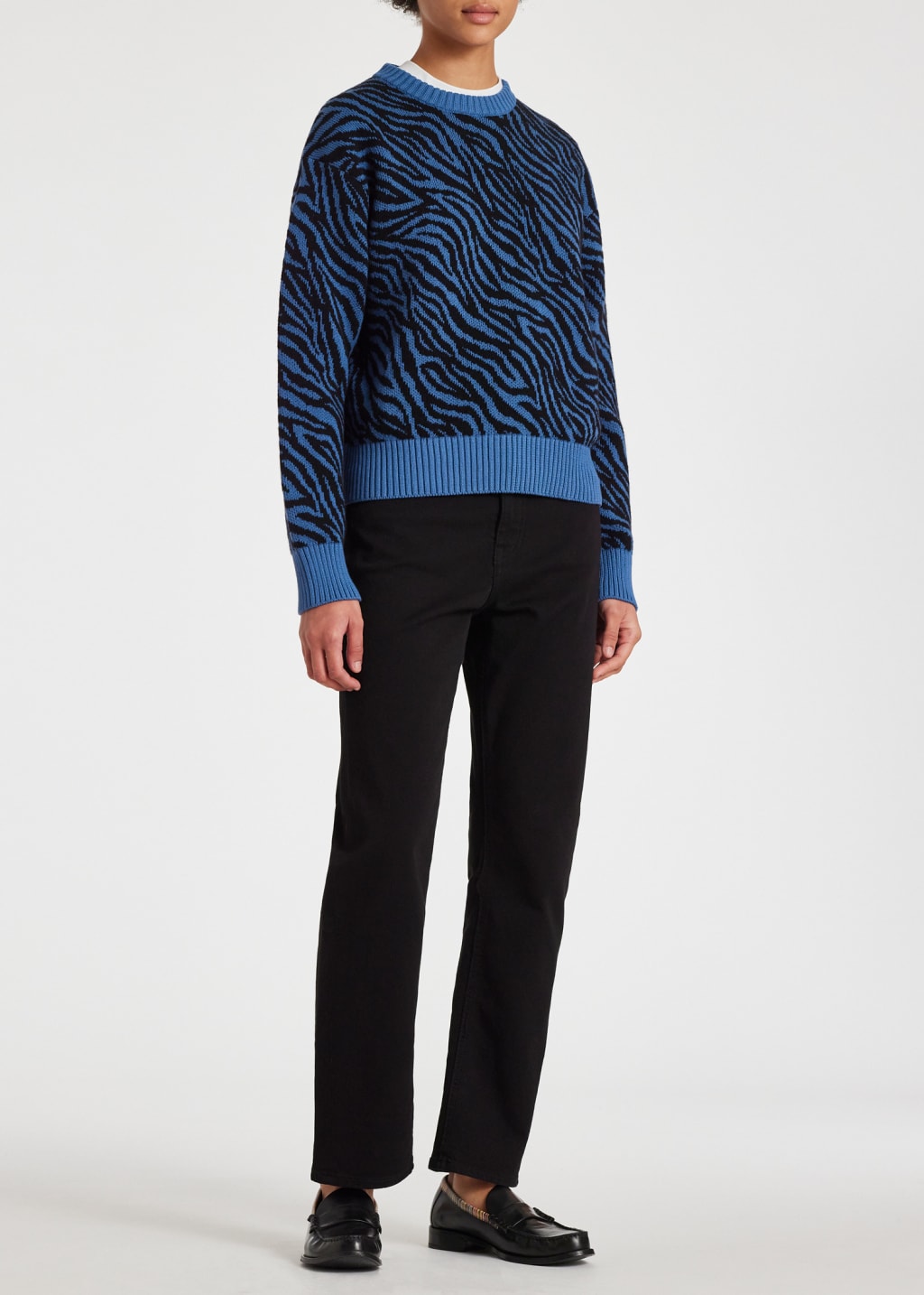 Model View - Women's Organic Cotton Blue Zebra Sweater Paul Smith