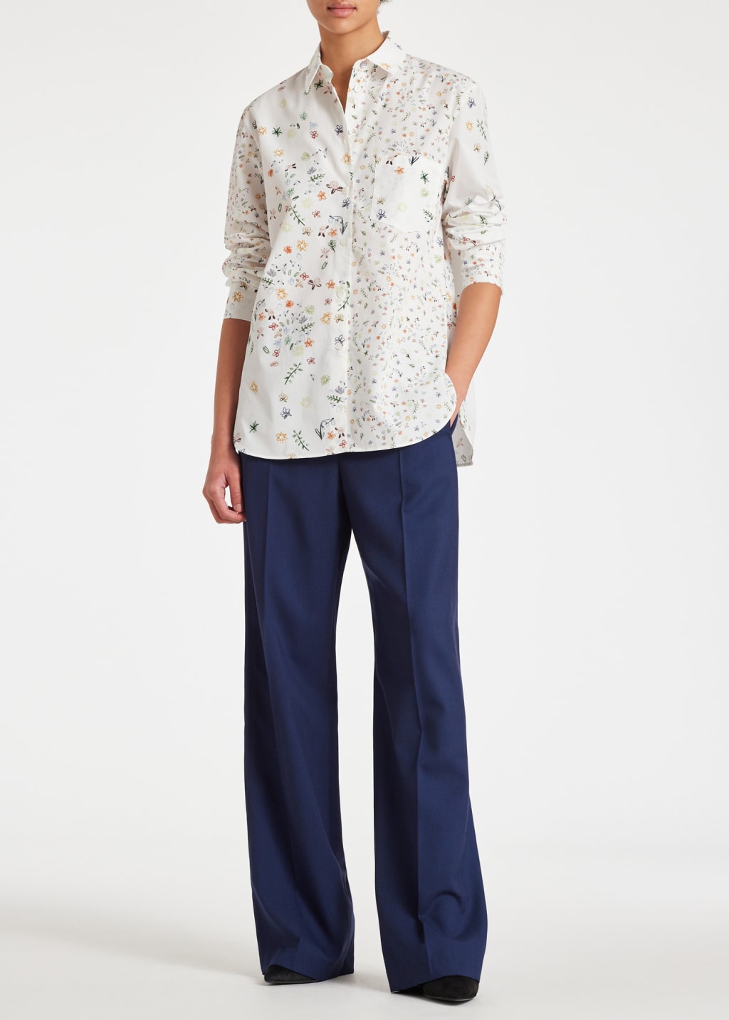 Model View - Women's White Relaxed-Fit 'Seedhead' Shirt Paul Smith