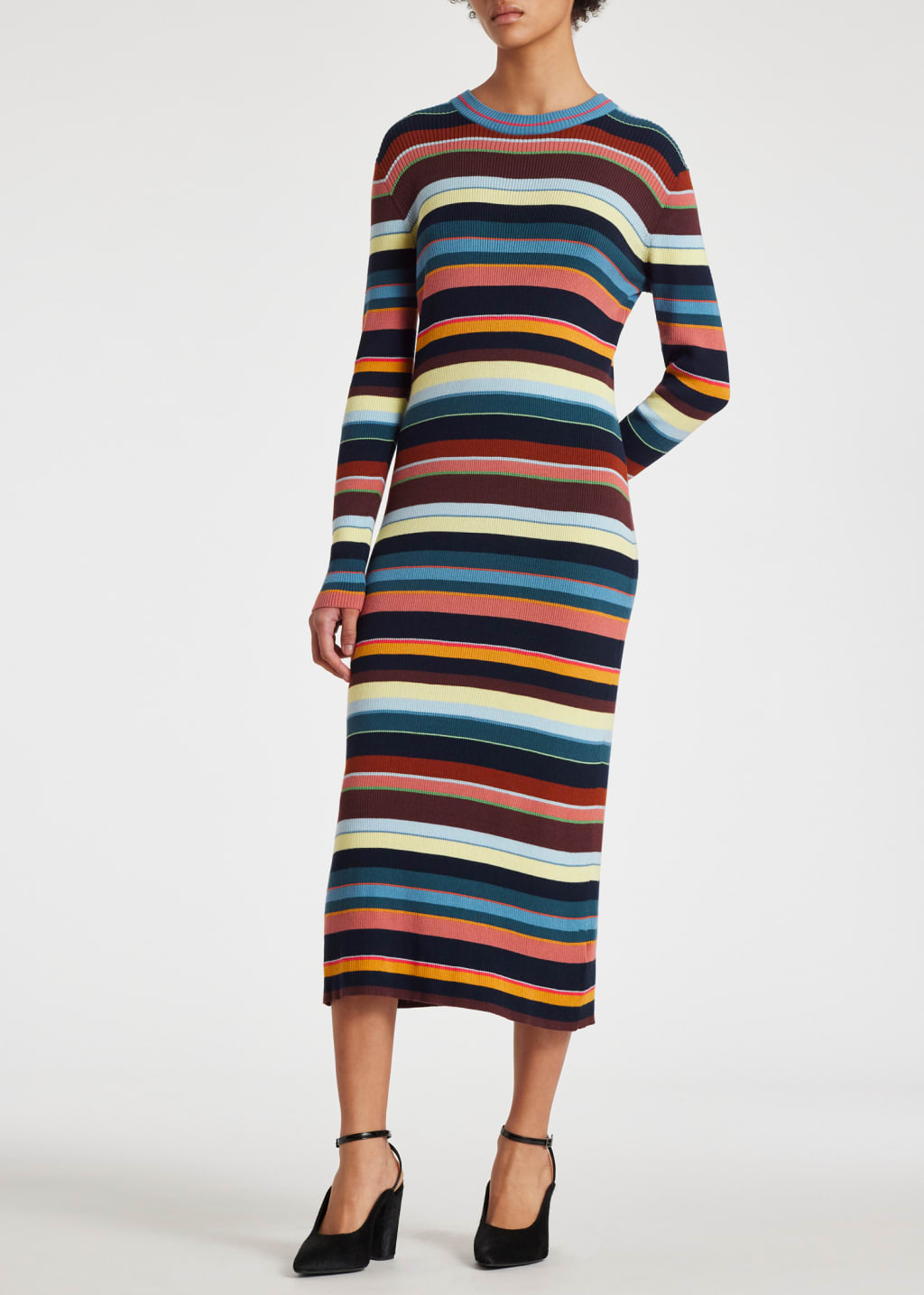 Model View - Women's Multi Stripe Knitted Dress Paul Smith