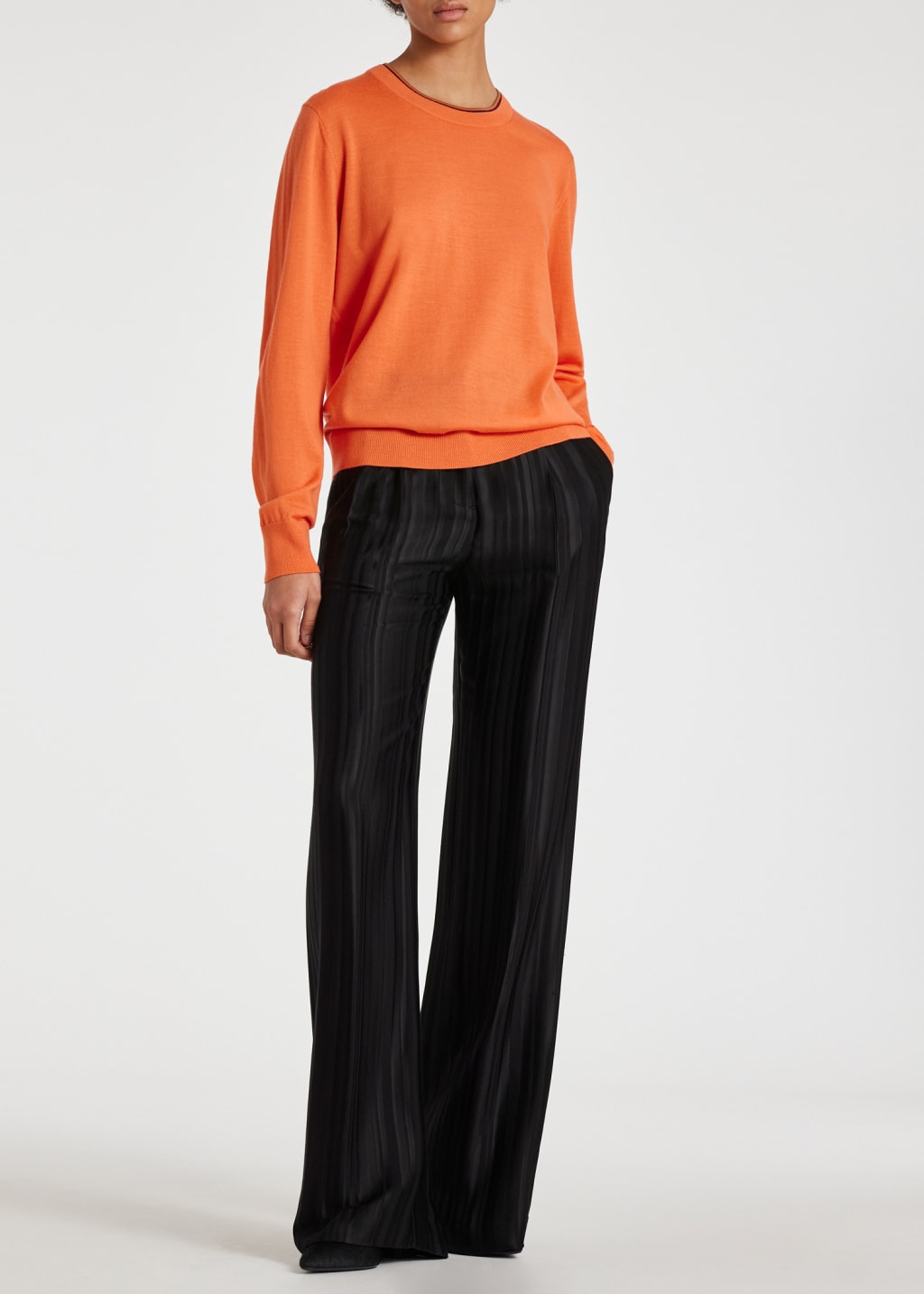 Model View - Women's Orange Crew Neck 'Signature Stripe' Sweater Paul Smith