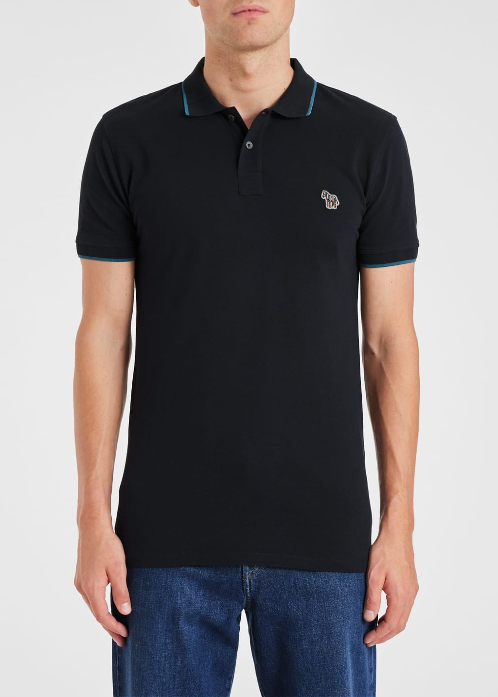 Model View - Slim-Fit Navy Zebra Logo Polo Shirt With Blue Tipping Paul Smith