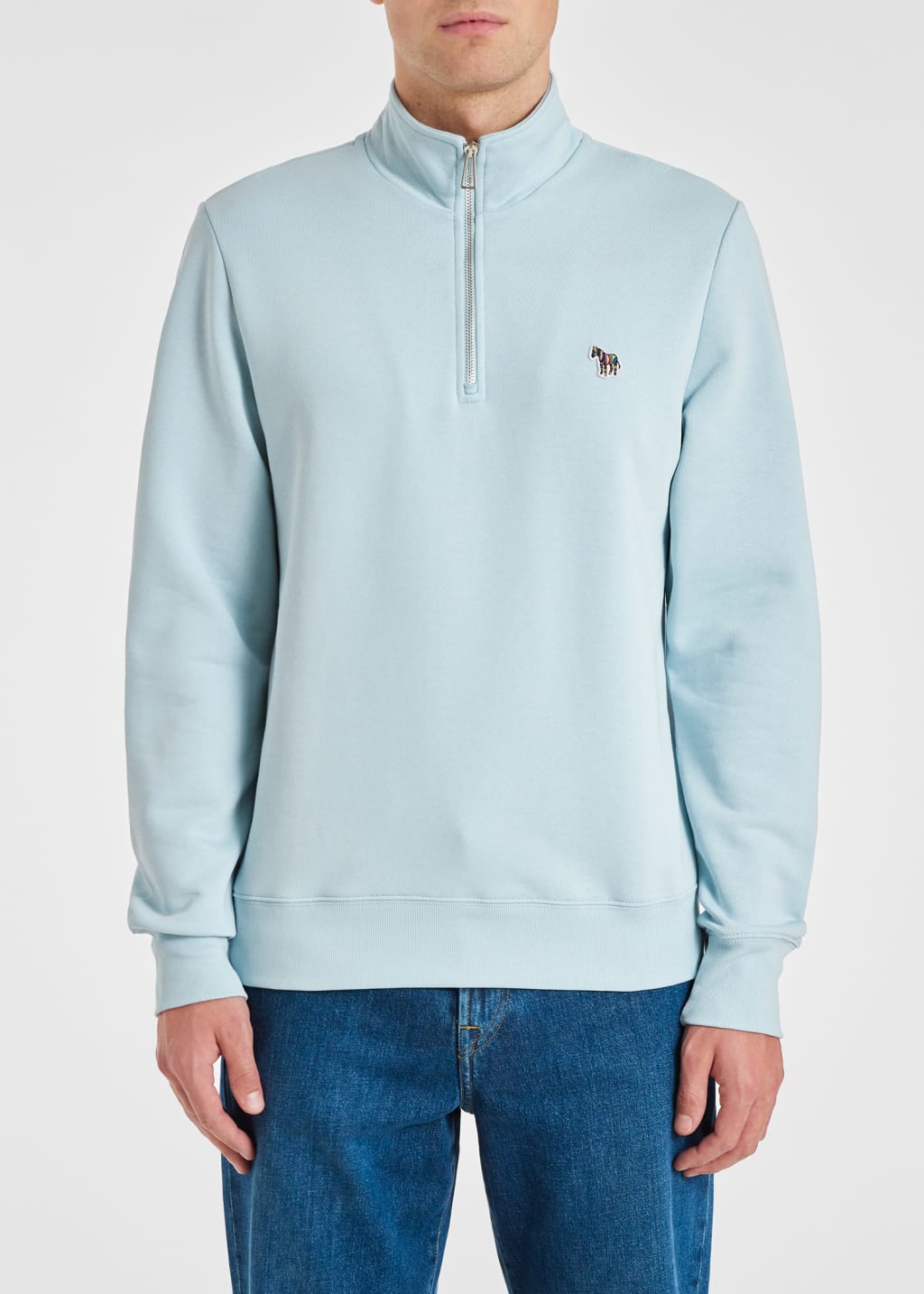 폴스미스 Paulsmith Pale Blue Zebra Logo Zip-Neck Organic Cotton Sweatshirt
