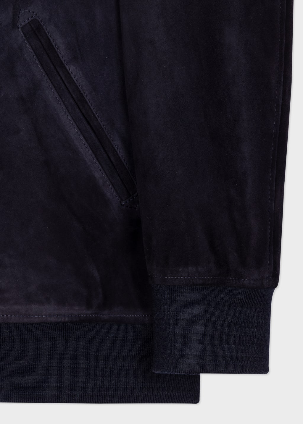 Detail View - Dark Navy Suede Leather Bomber Jacket Paul Smith