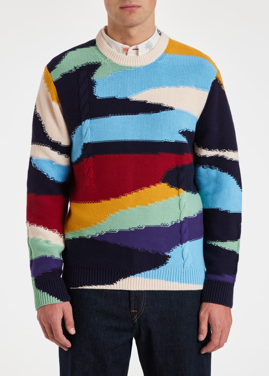 Model View - Multi-Colour Cotton 'Plains' Sweater Paul Smith