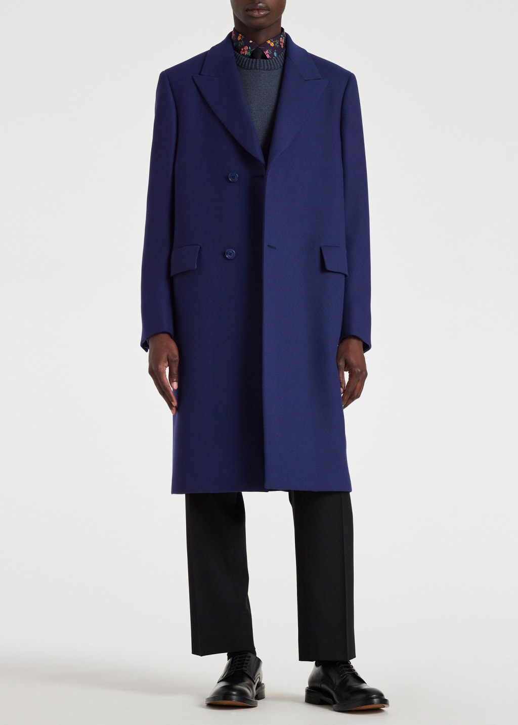 Model View - Royal Blue Wool-Cashmere Epsom Coat Paul Smith