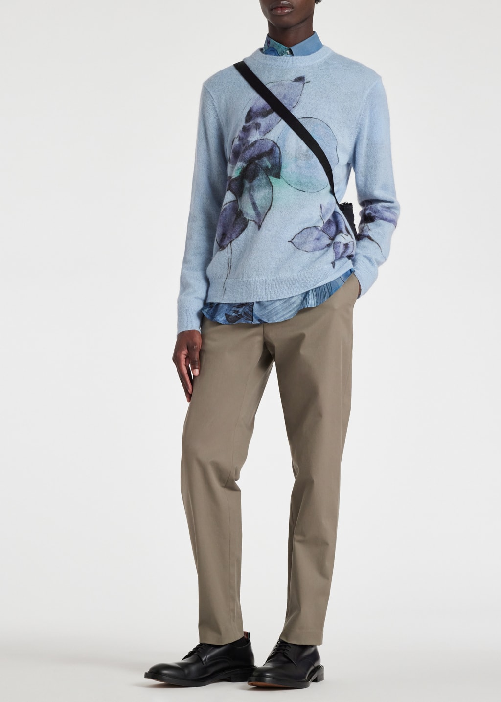 Model View - Blue 'Narcissus' Print Viscose Shirt Paul Smith
