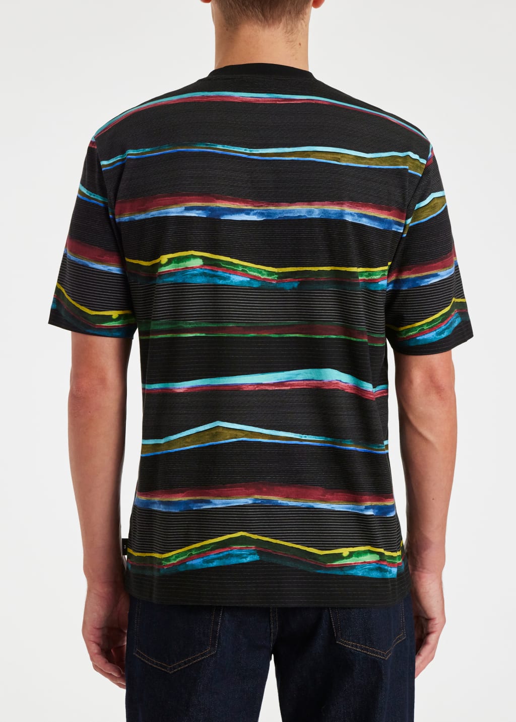 Model View - Black 'Plains' Stripe Print T-Shirt Paul Smith