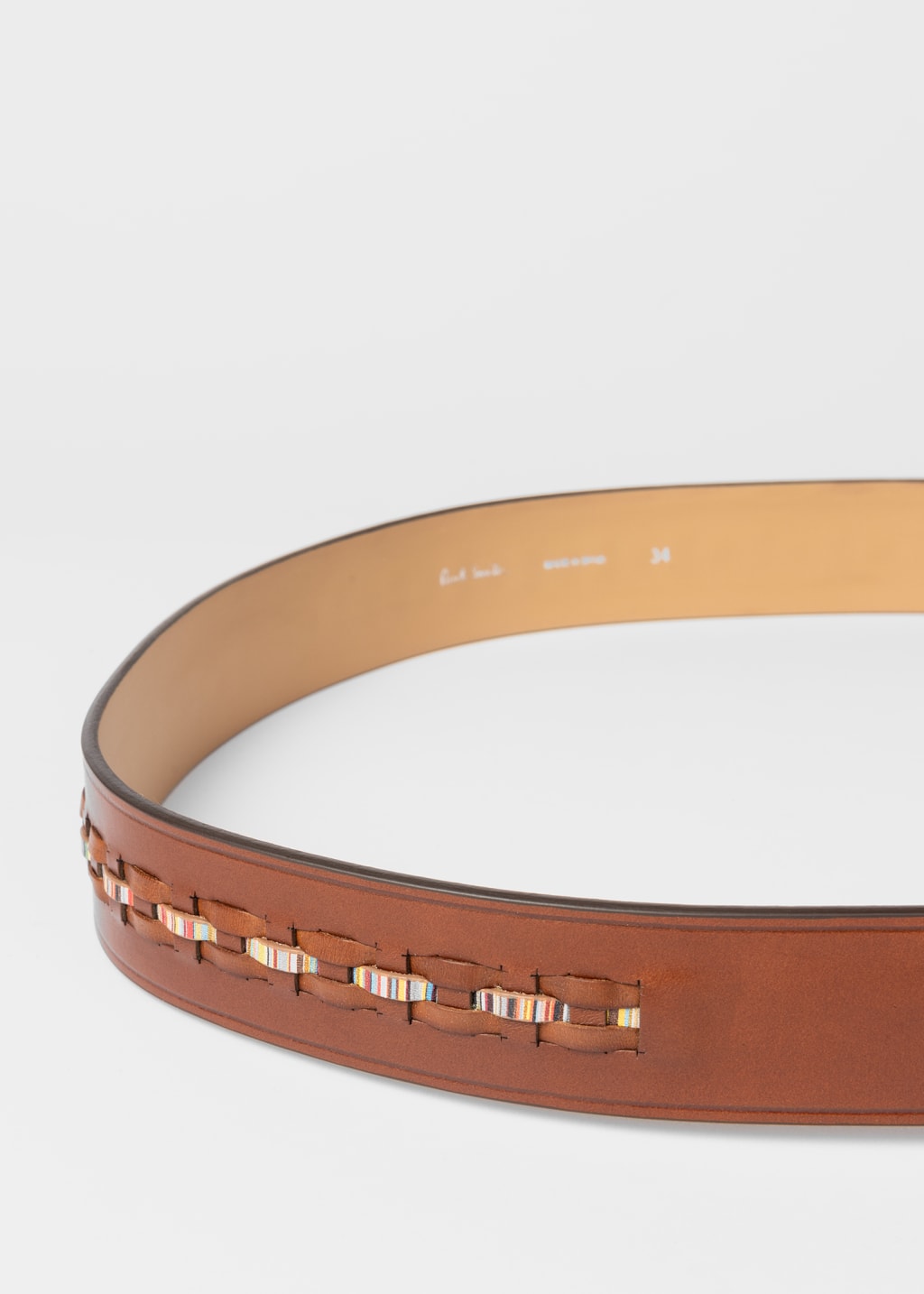 Brown Leather Signature Stripe Weave Belt