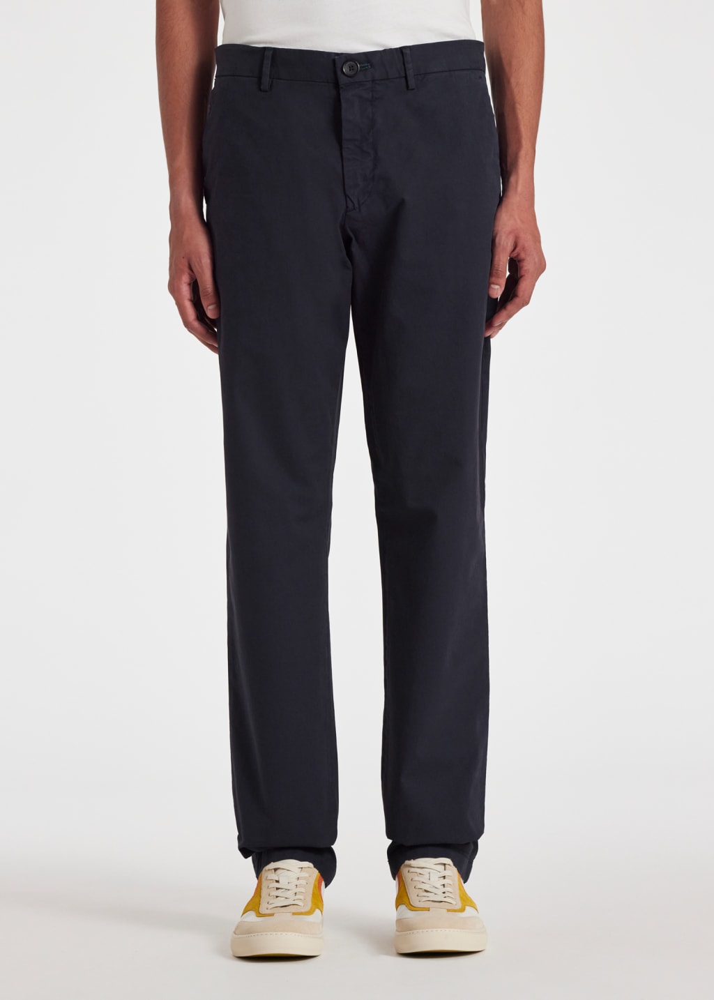 Model View - Navy Mid-Fit 'Broad Stripe Zebra' Chinos Paul Smith