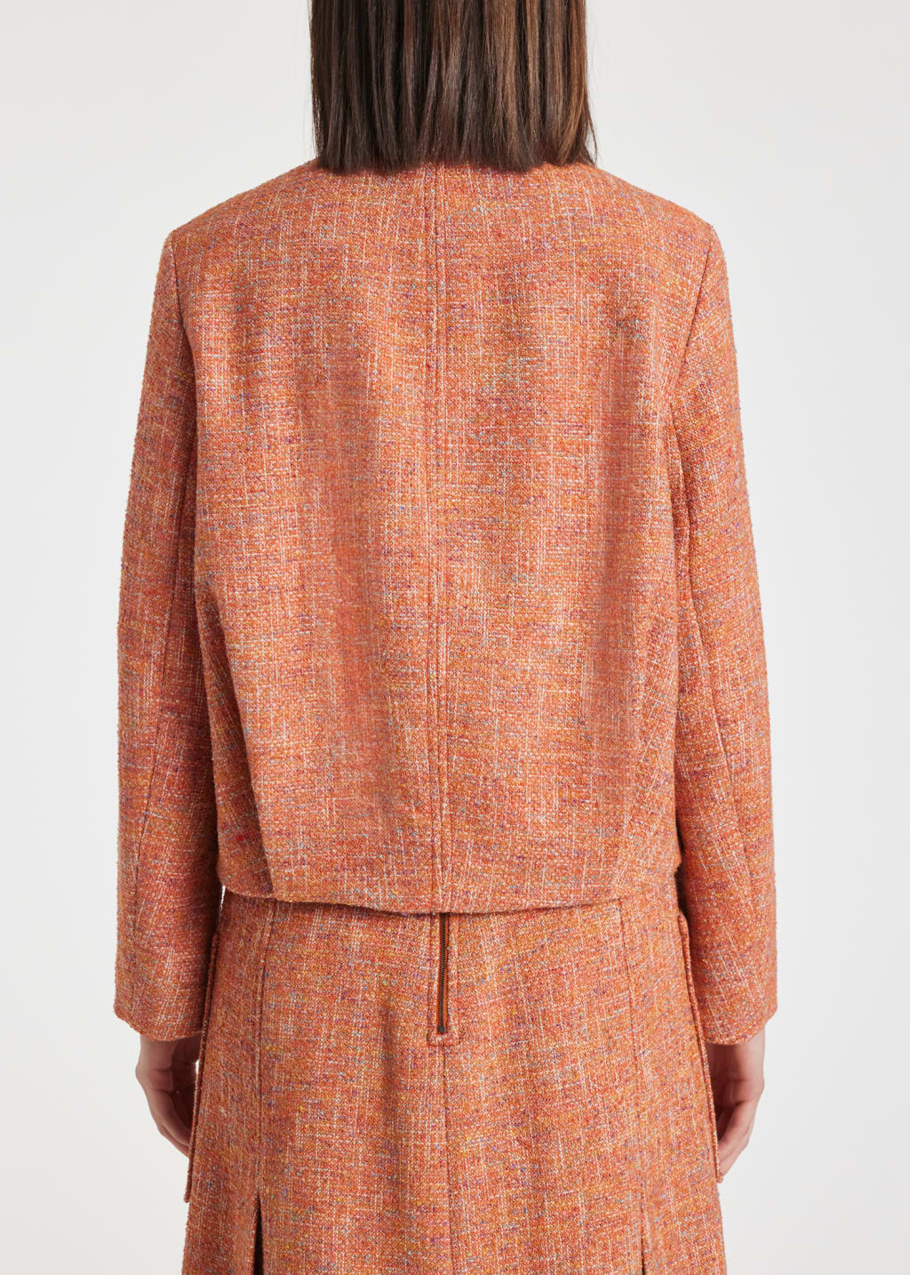 Model View - Women's Orange Tweed Cocoon Jacket by Paul Smith