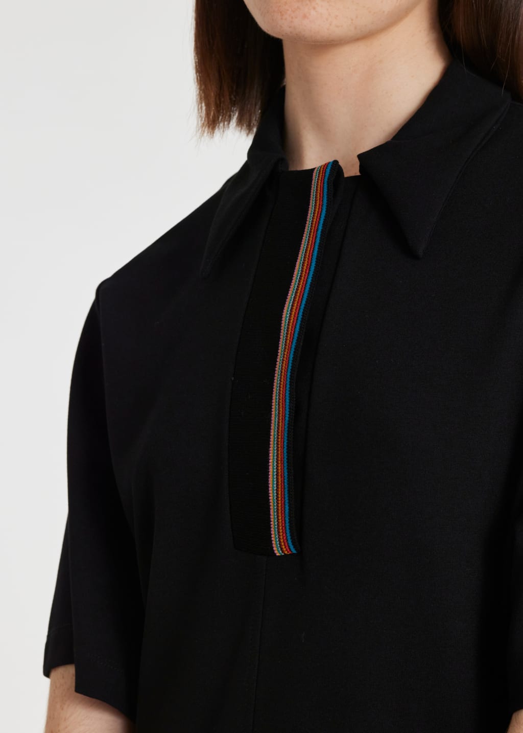 Model View - Women's Black Milano 'Signature Stripe' Polo Dress by Paul Smith