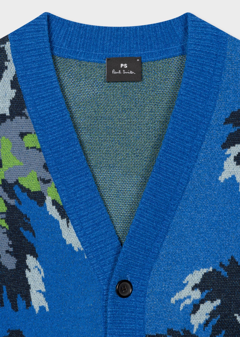 Detail View -Blue 'Palmera' Jacquard Cotton-Blend Cardigan Paul Smith