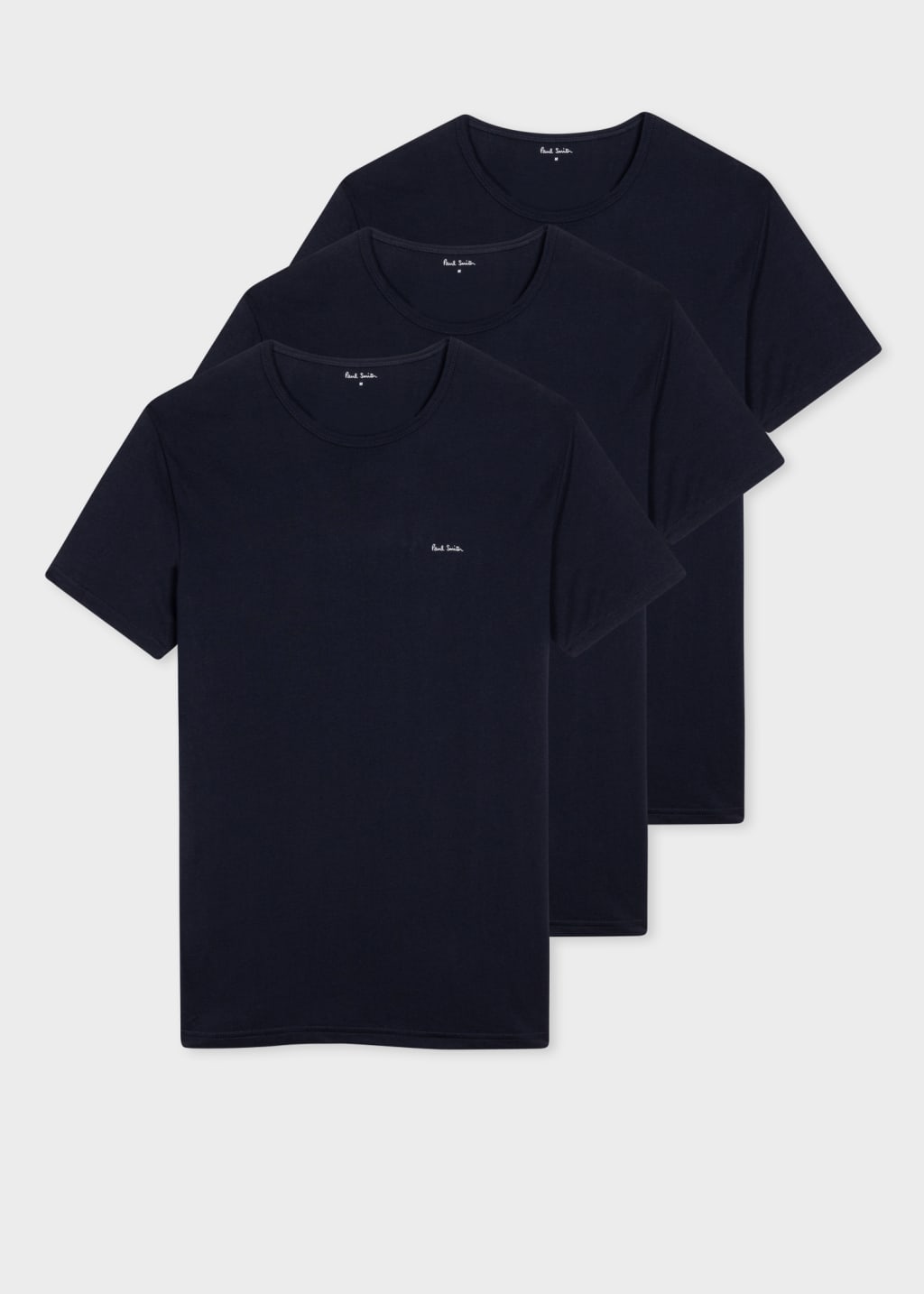 Front View - Navy Organic Cotton Lounge T-Shirts Three Pack Paul Smith