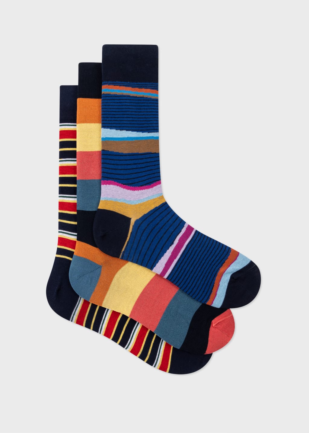 Front View - Stripe Socks Three Pack Paul Smith