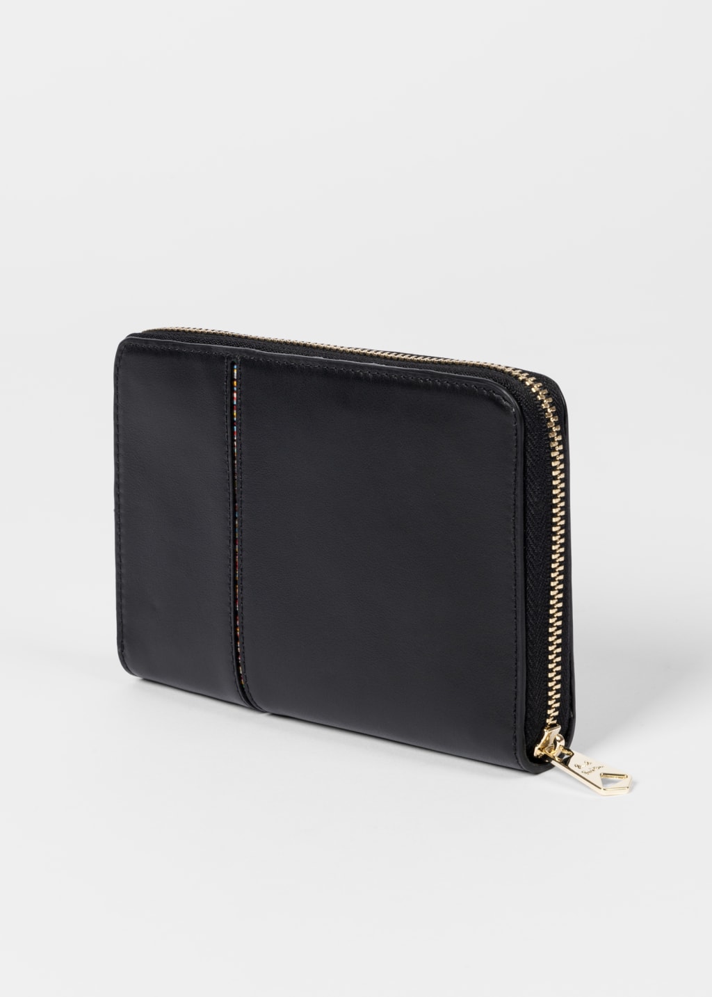 Product View - Women's Black Leather Signature Stripe Interior Zip Around Purse by Paul Smith