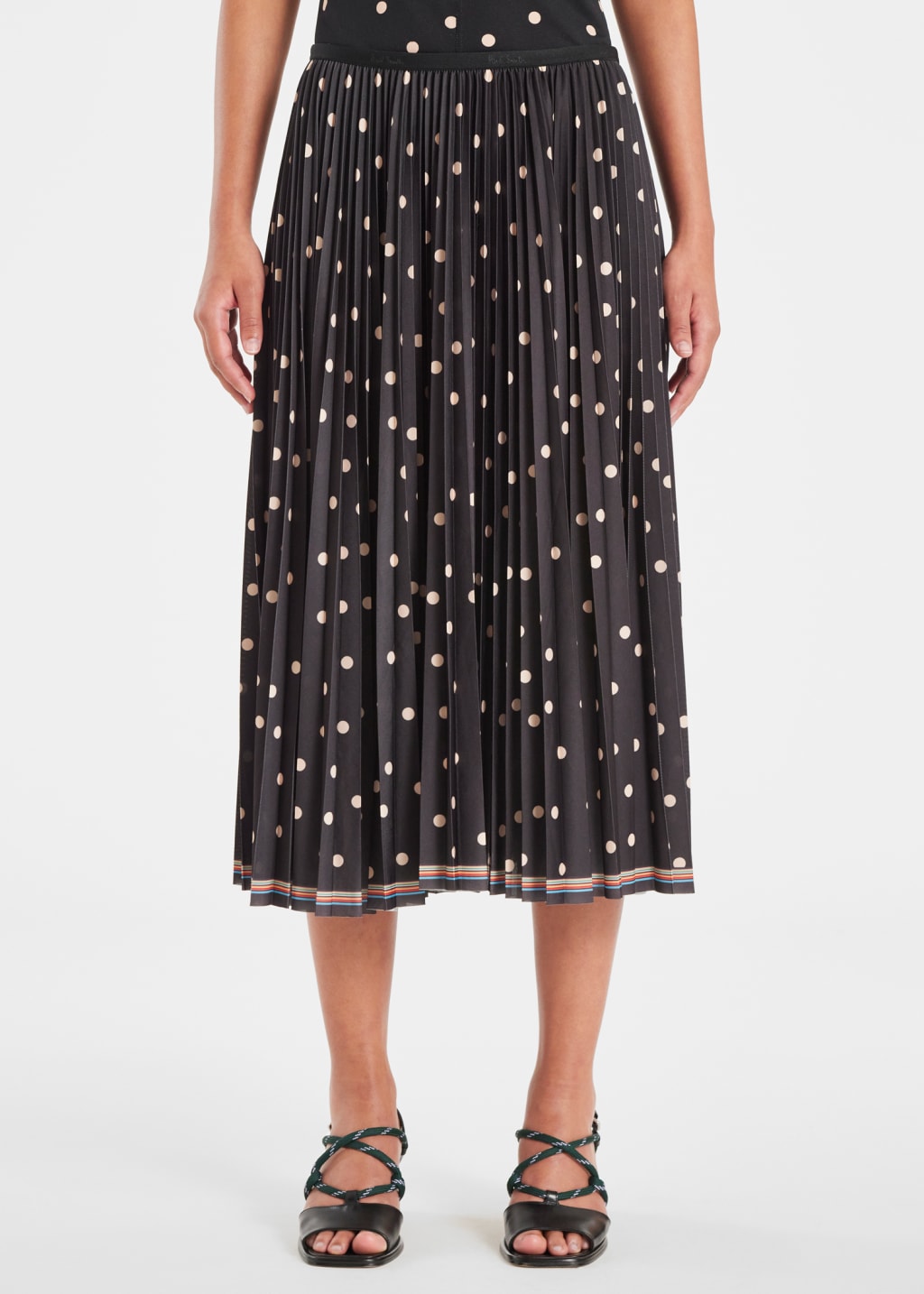 Model View - Women's Black Polka Dot Pleated Midi Skirt Paul Smith
