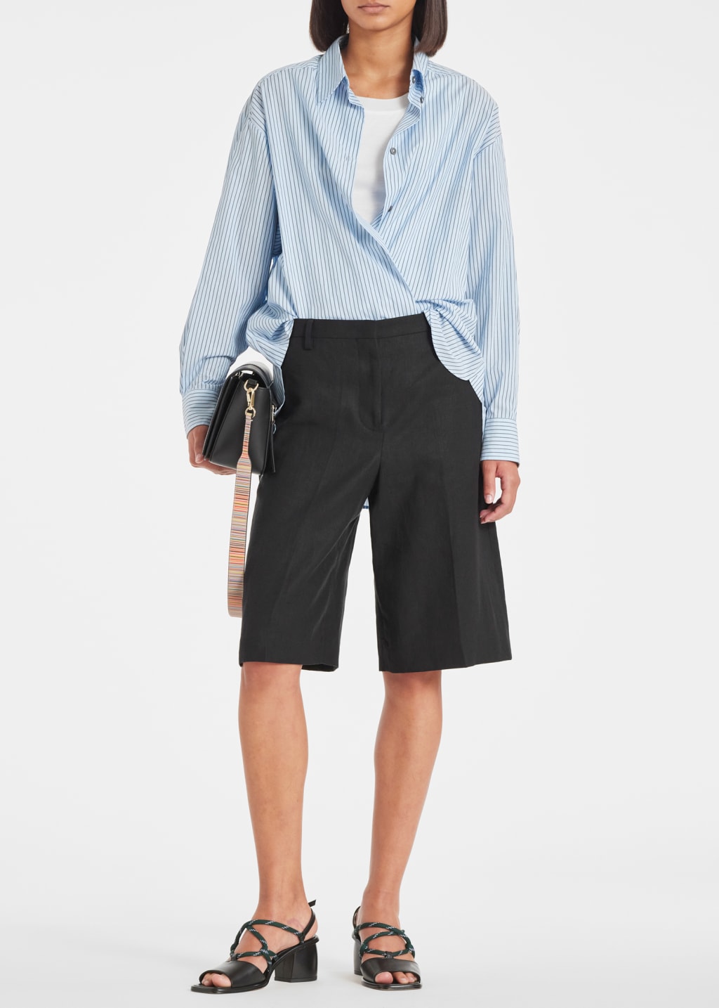 Model View - Black Linen Tailored Shorts Paul Smith