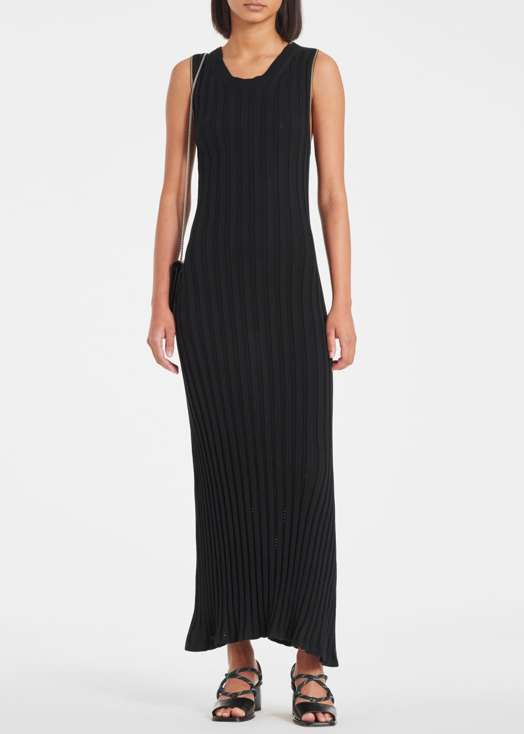 Model View - Women's Black 'Signature Stripe' V Neck Knitted Dress Paul Smith