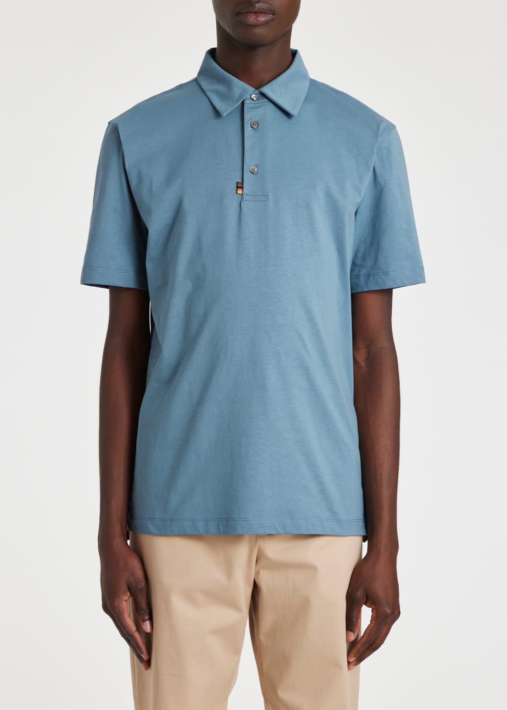 Men's Powder Blue Jersey Polo Shirt with 'Artist Stripe' Tab