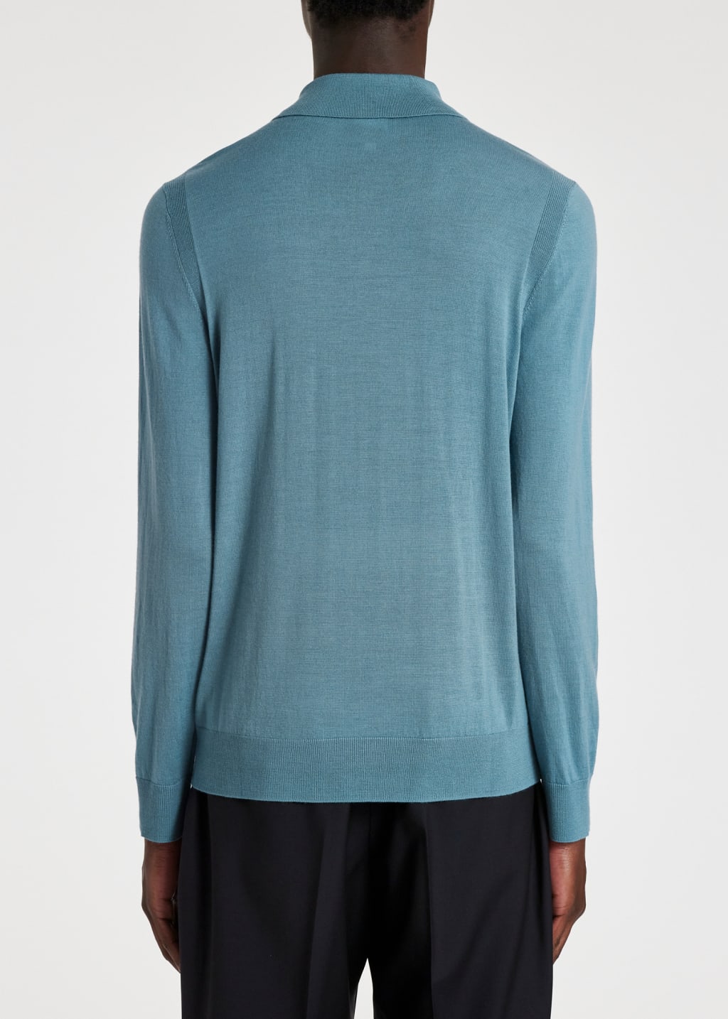 Model View - Light Blue Merino Wool Long-Sleeve Polo Shirt Paul Smith