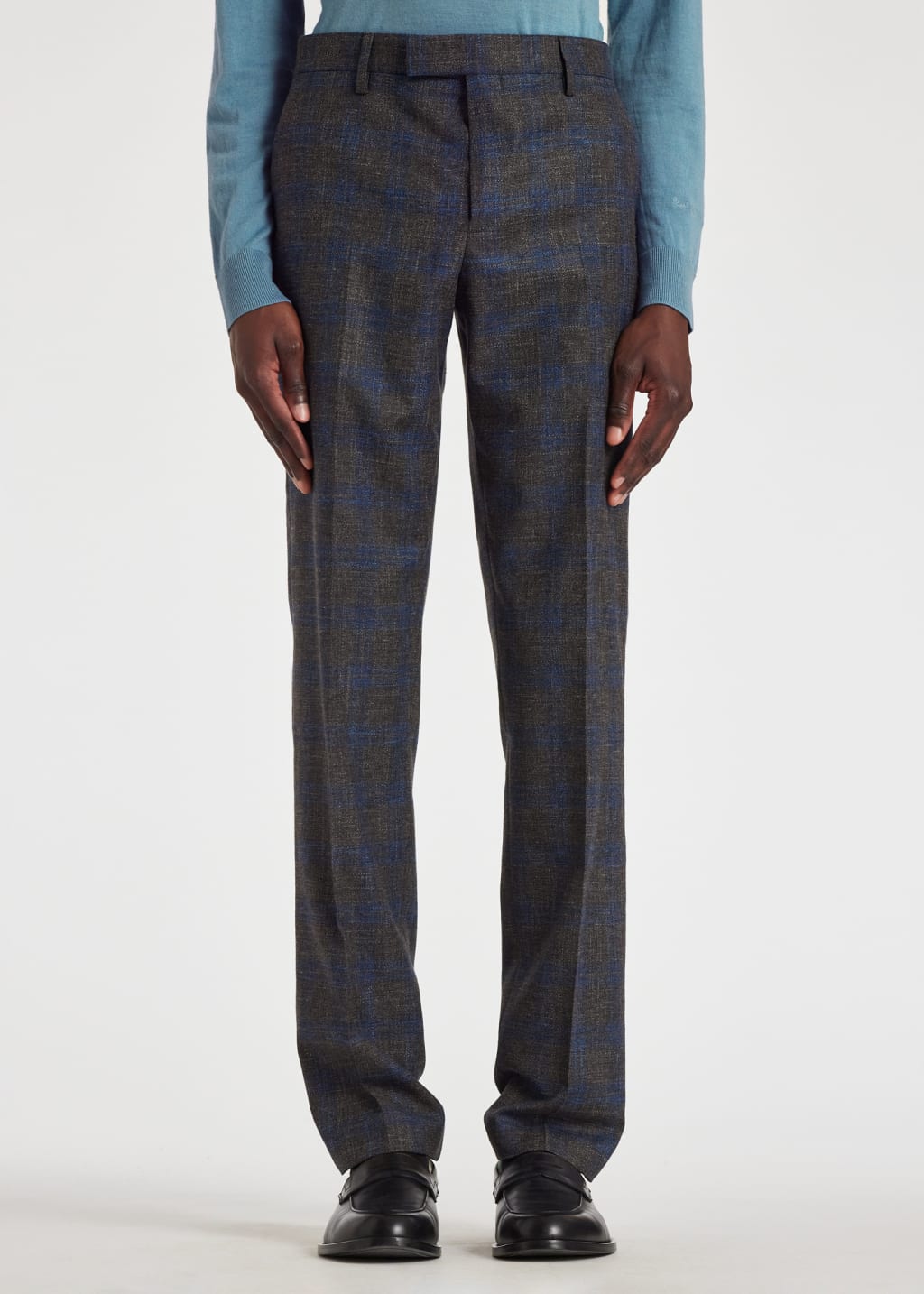 Model View - Grey and Blue Check Wool-Linen Suit by Paul Smith