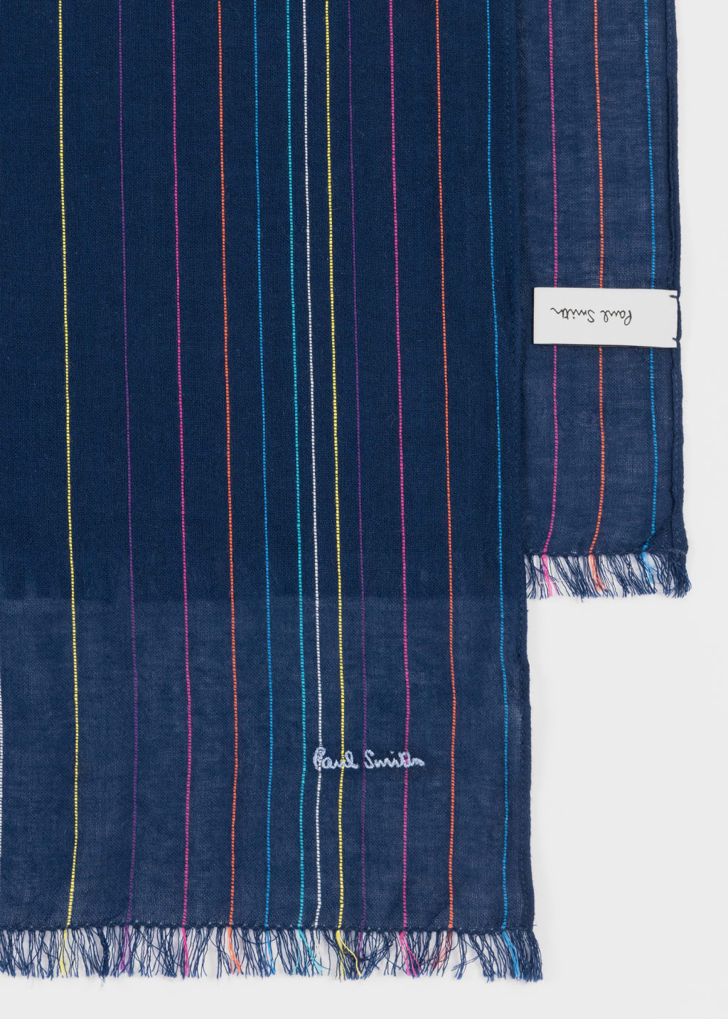 Detail View - Navy Stitch Stripe Cotton Scarf Paul Smith
