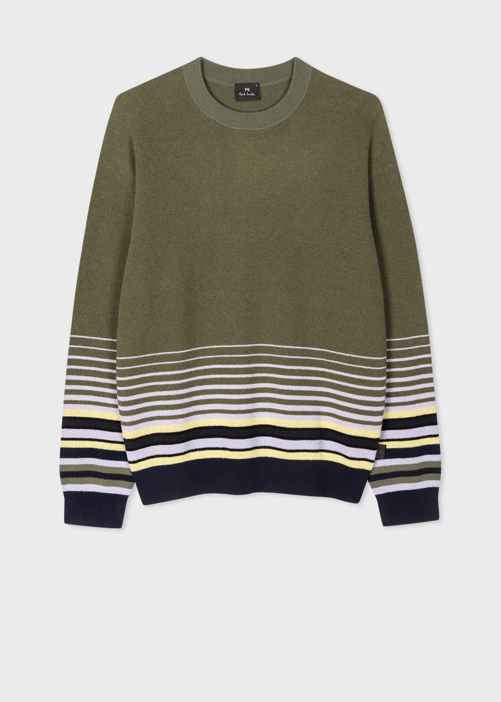 Product view - Khaki Cotton-Blend Stripe Hem Sweater